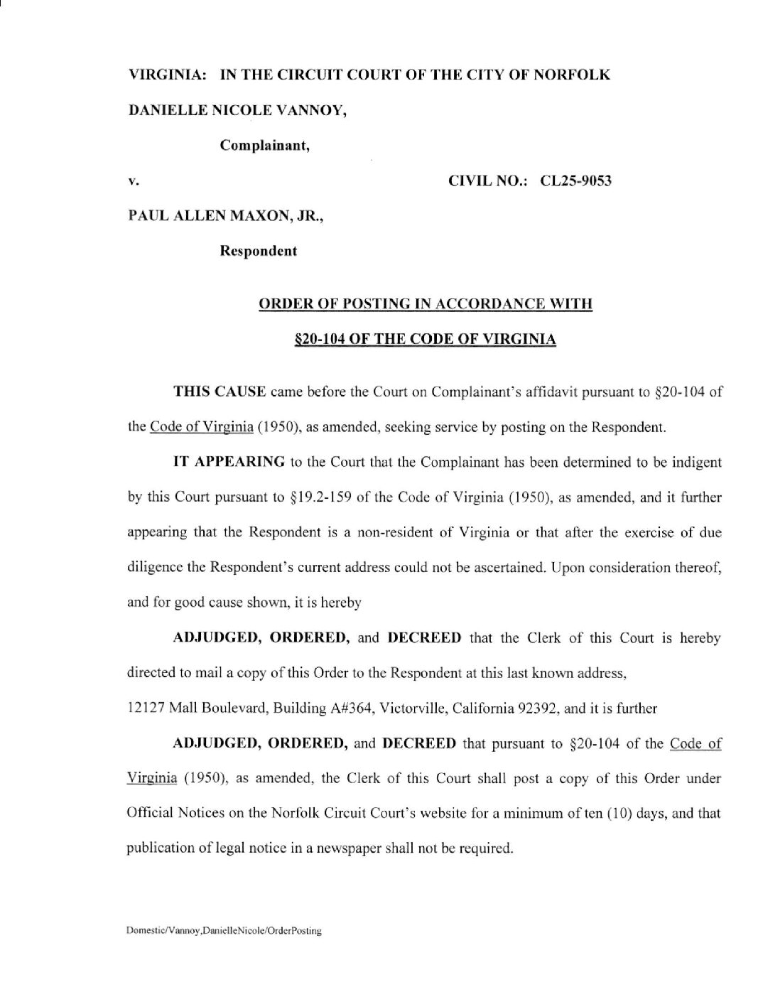 CL25-9053 Order of Posting