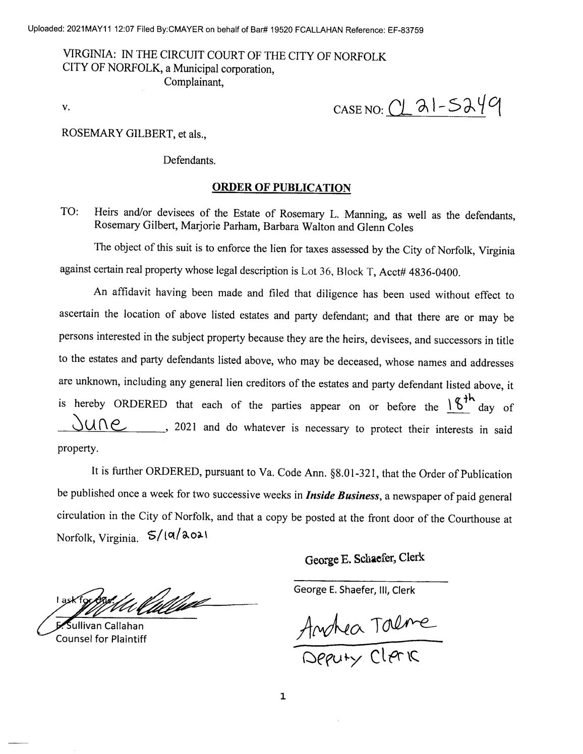 CL21-5249 Order of Publication