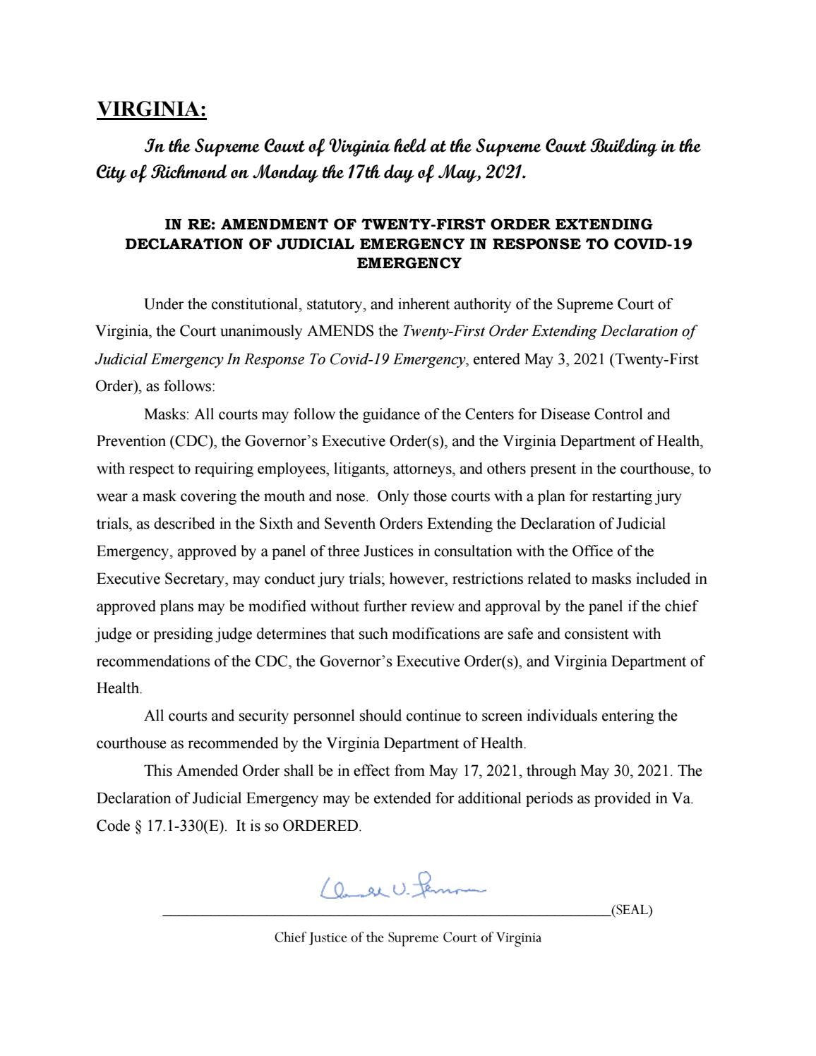 Amended Order 05-17-2021