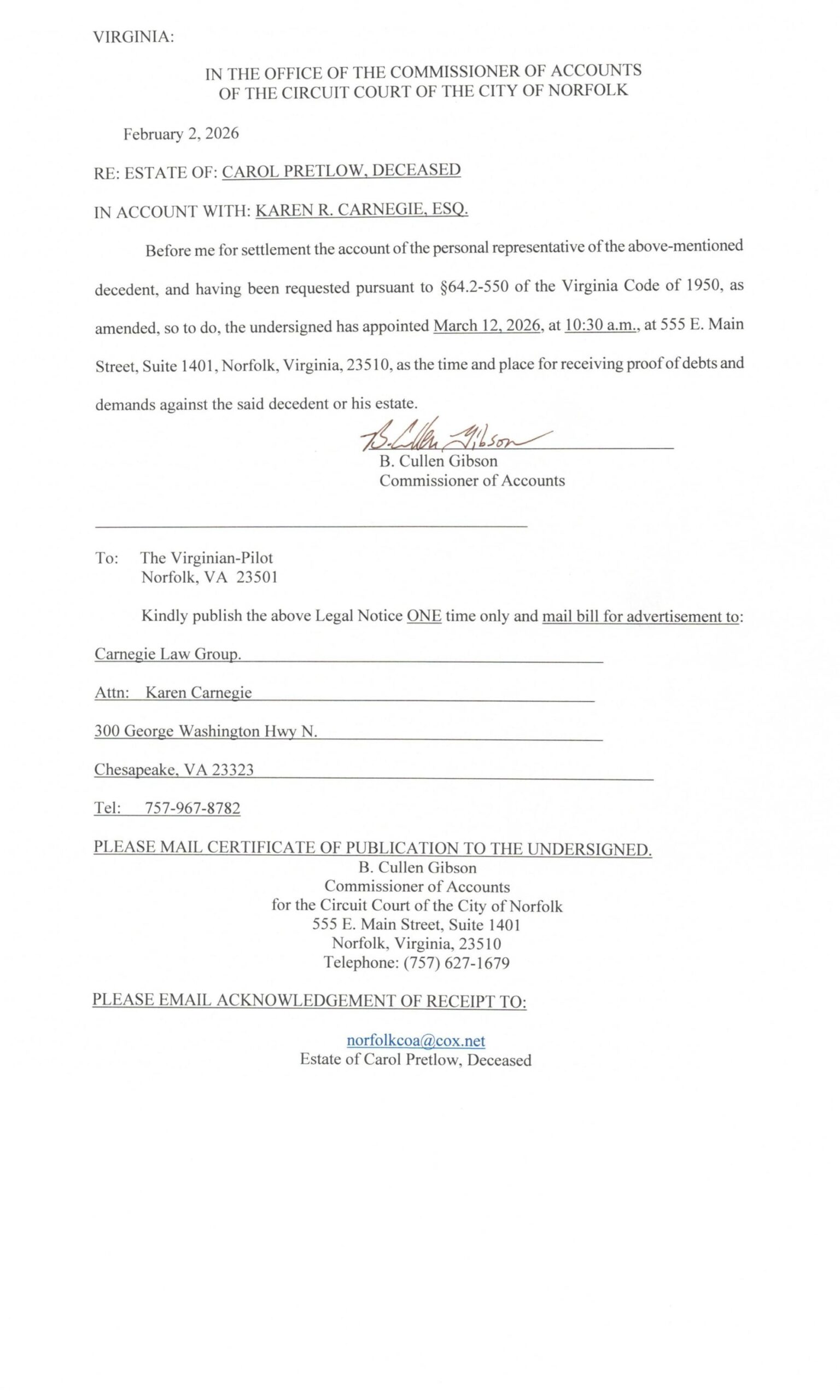 Commissioner’s Notice