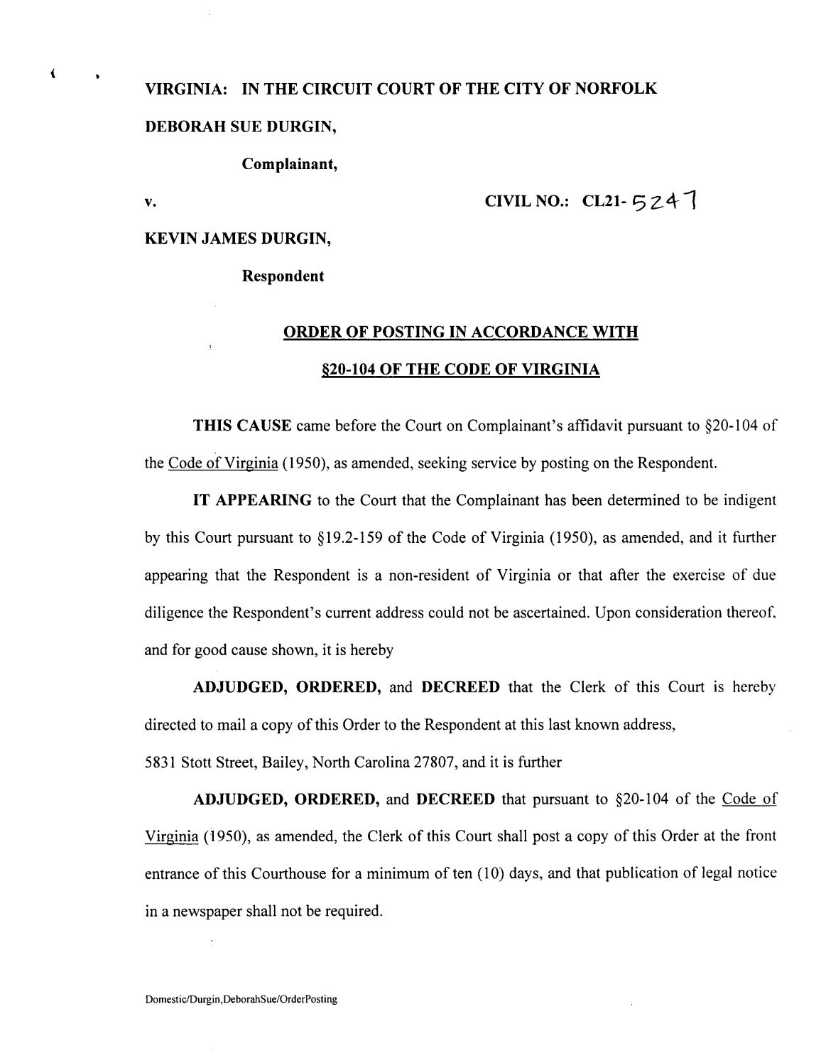 CL21-5247 Order of Posting