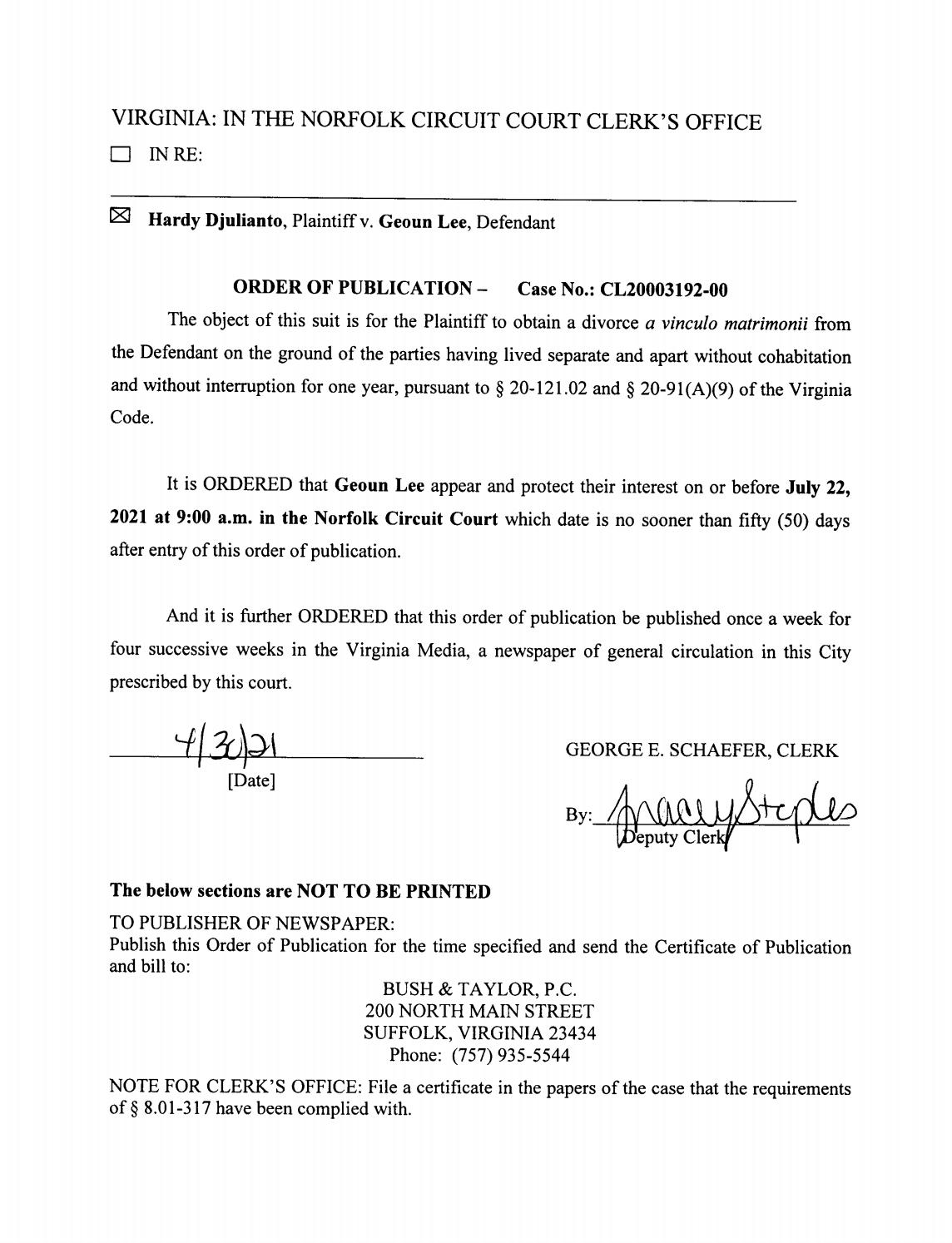 CL 20-3192 Order of Publication