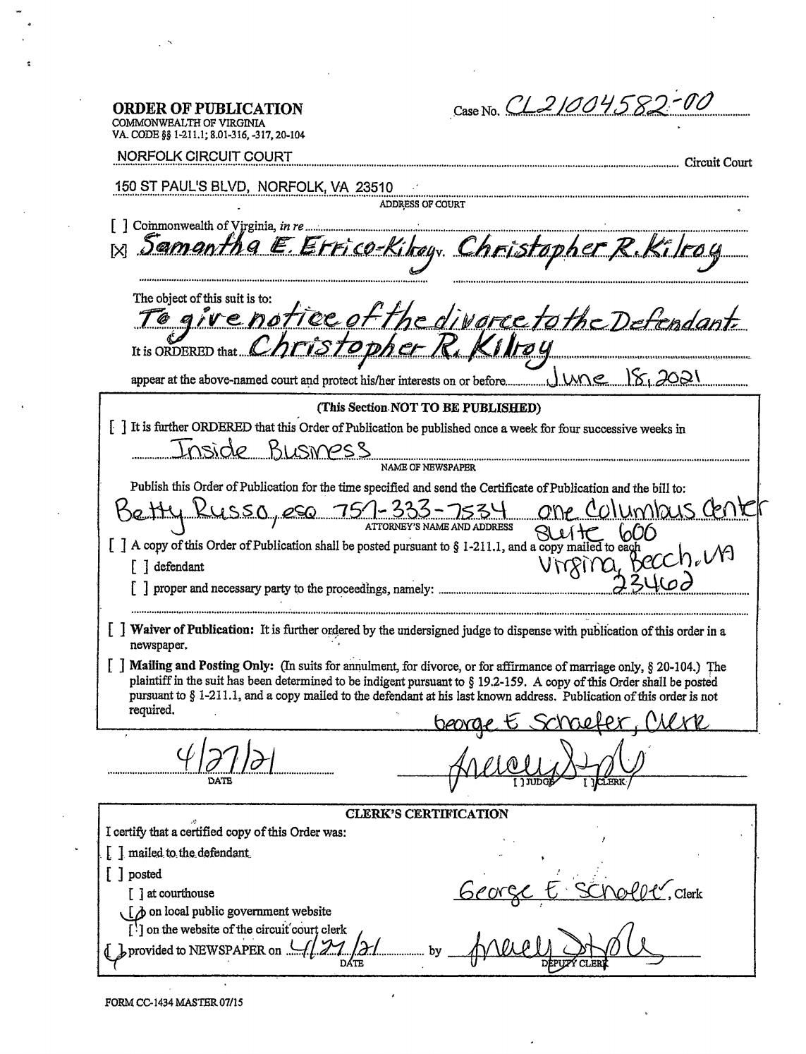 CL 21-4582 Order of Publication