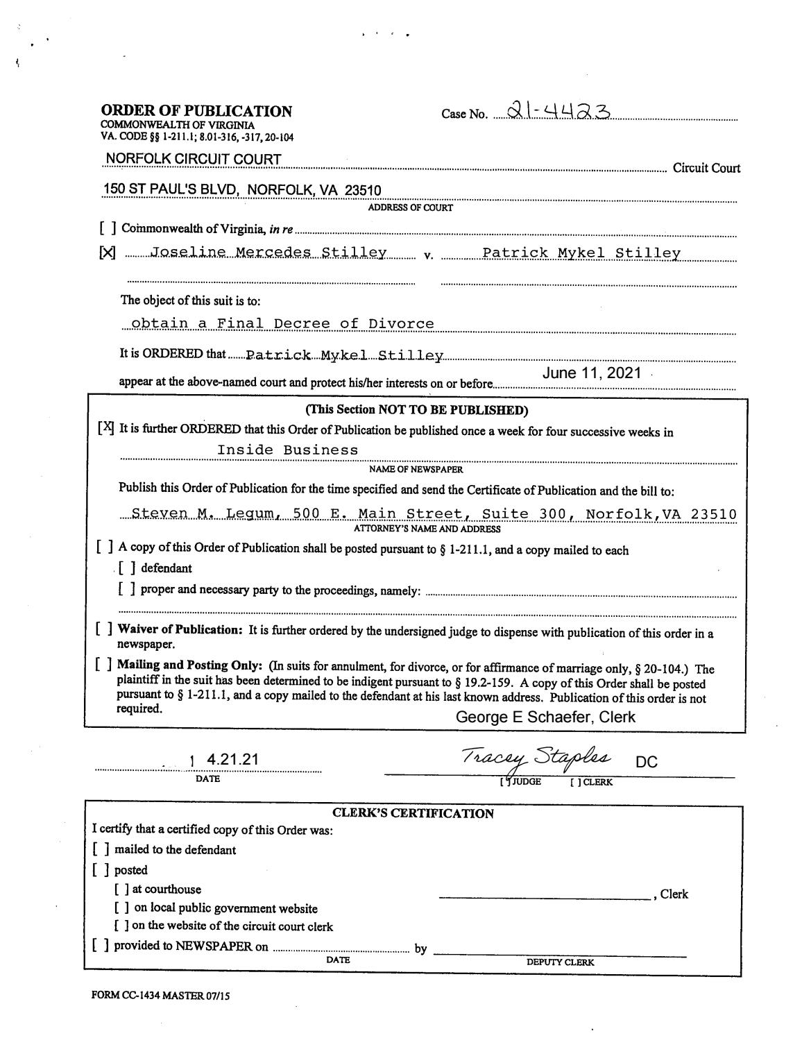 CL 21-4423 Order of Publication