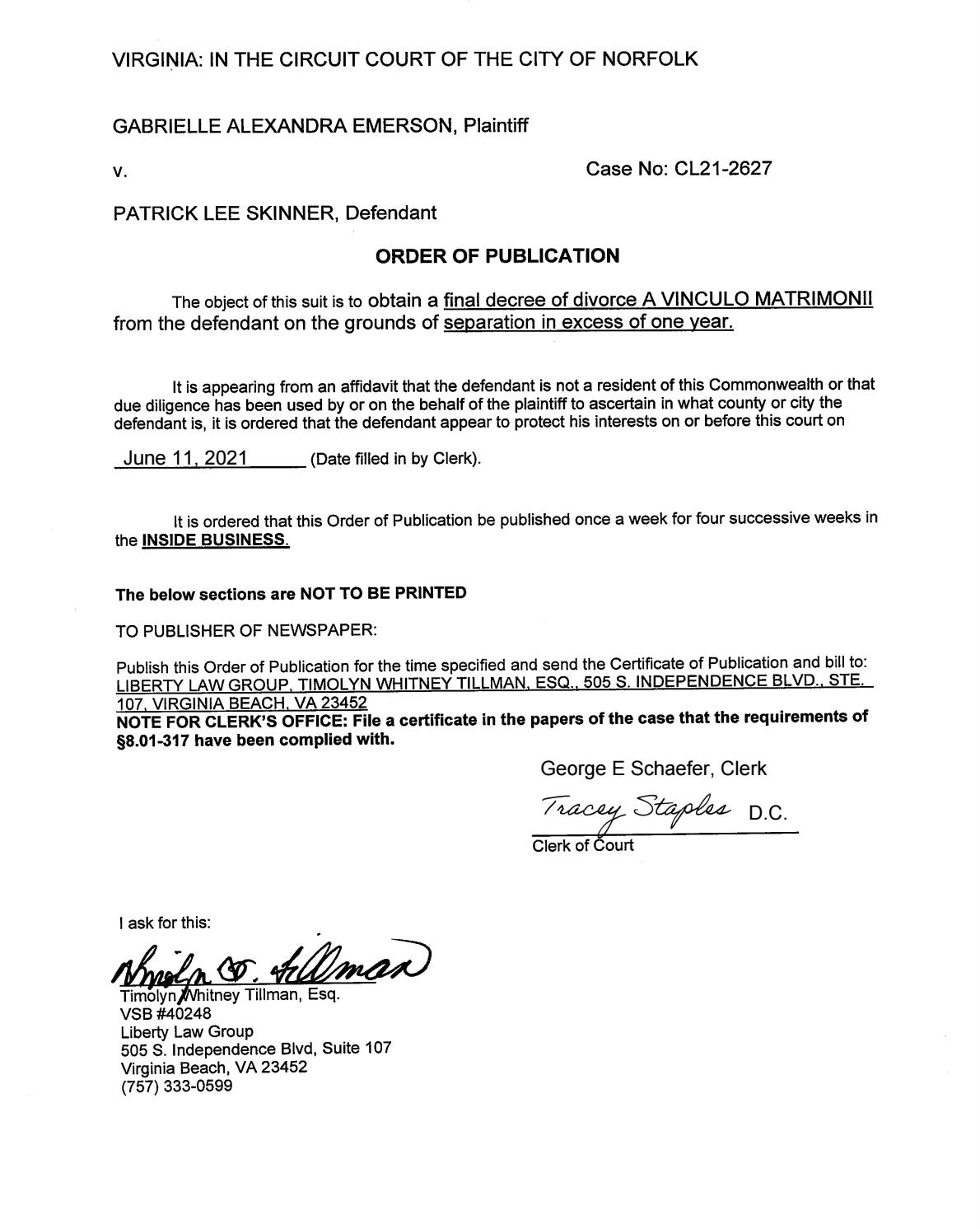 CL 21-2627 Order of Publication