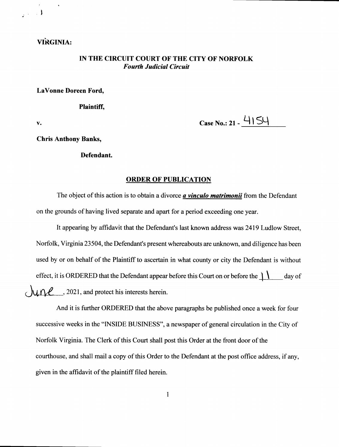 CL 21-4154 Order of Publication