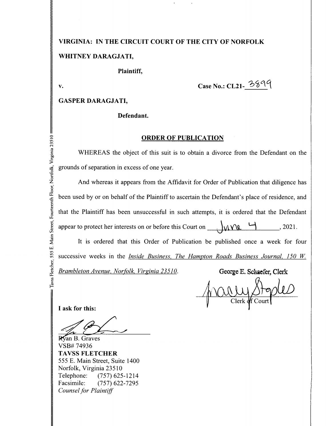 CL 21-3899 Order of Publication
