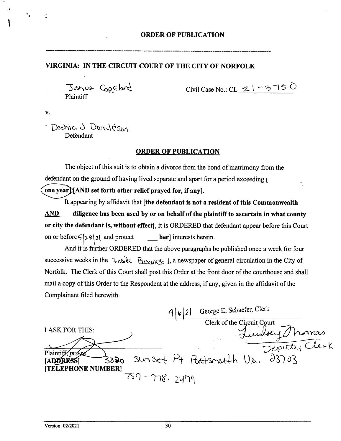 CL21-3750 Order of Publication