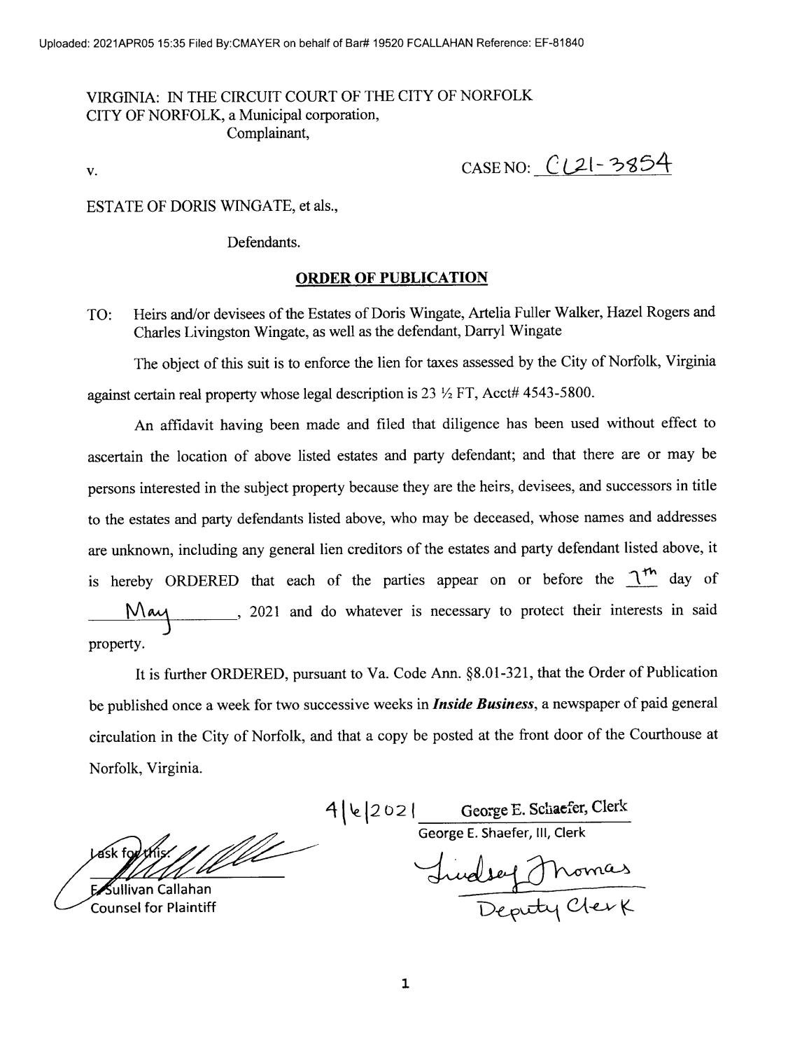 Order of Publication CL21-3854