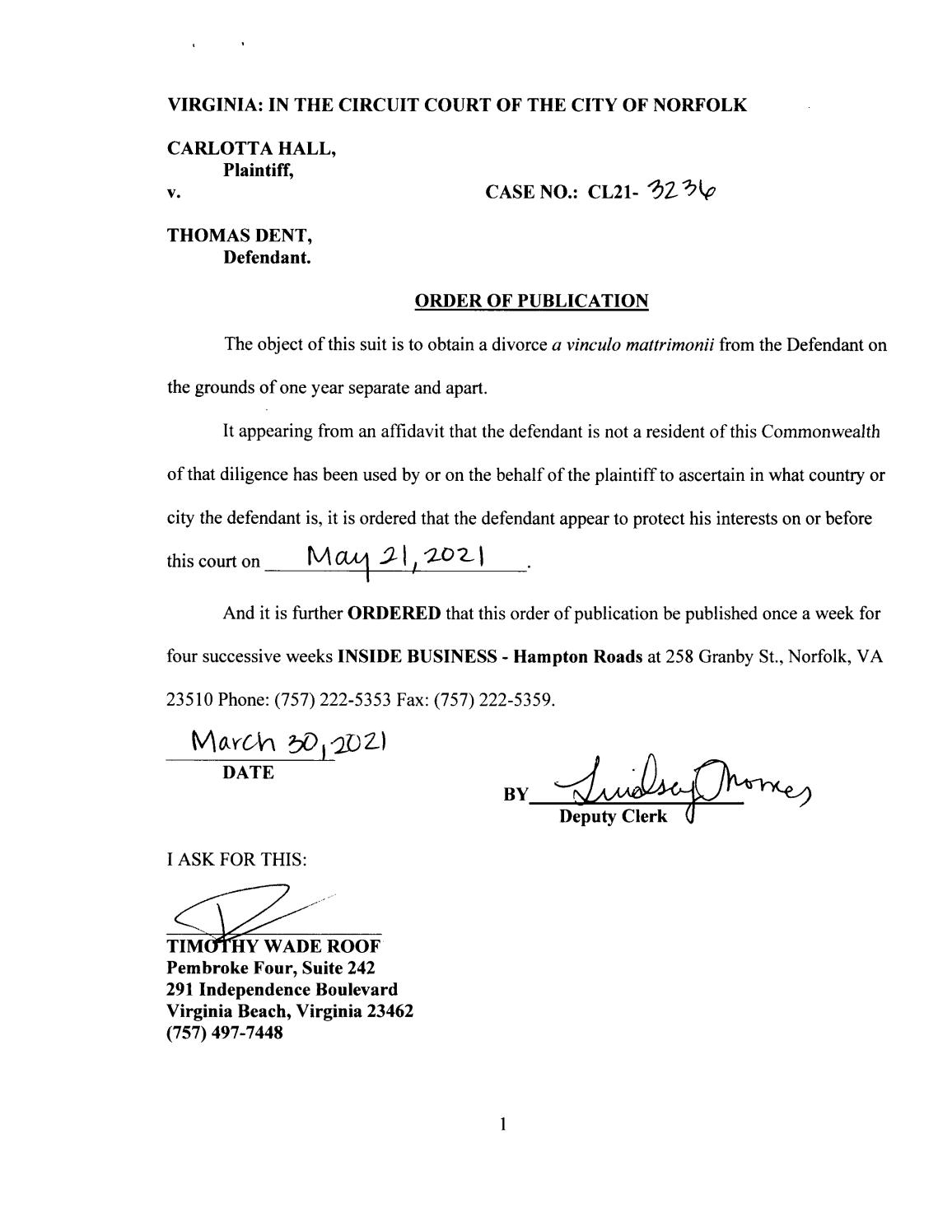 CL21-3236 Order of Publication