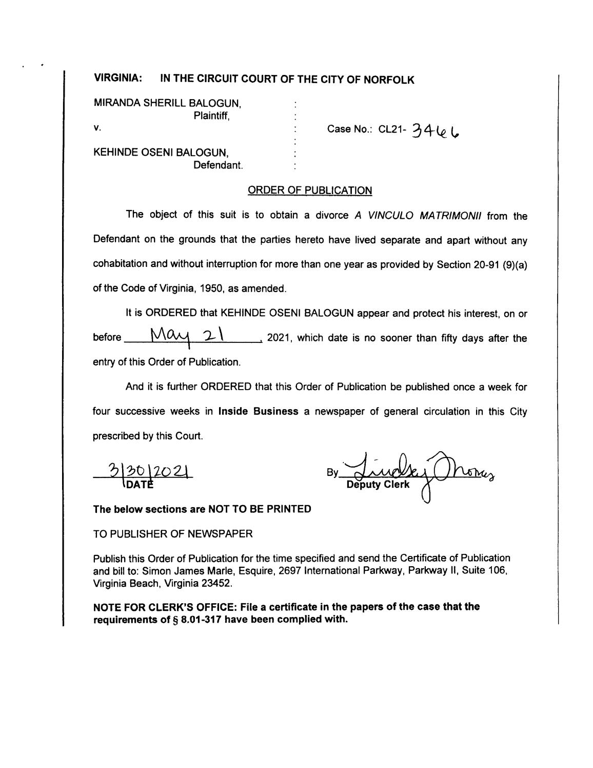 CL21-3466 Order of Publication