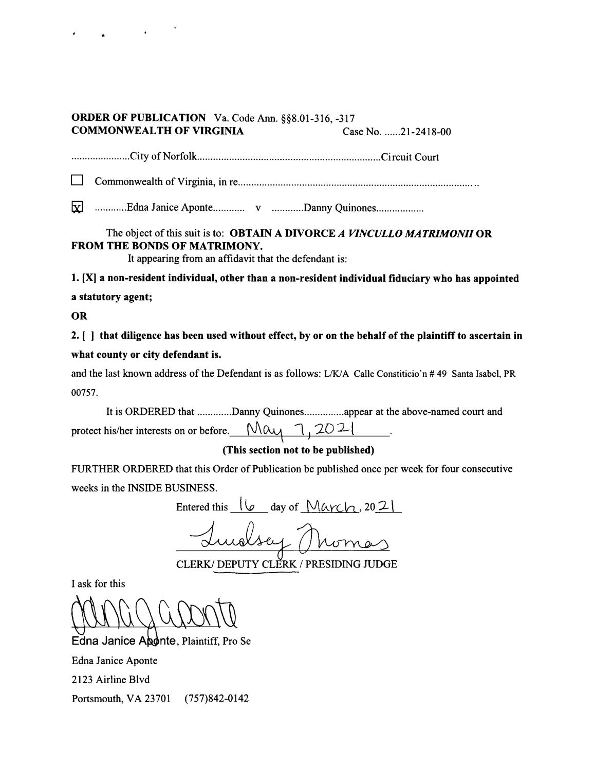 Order of Publication CL21-2418