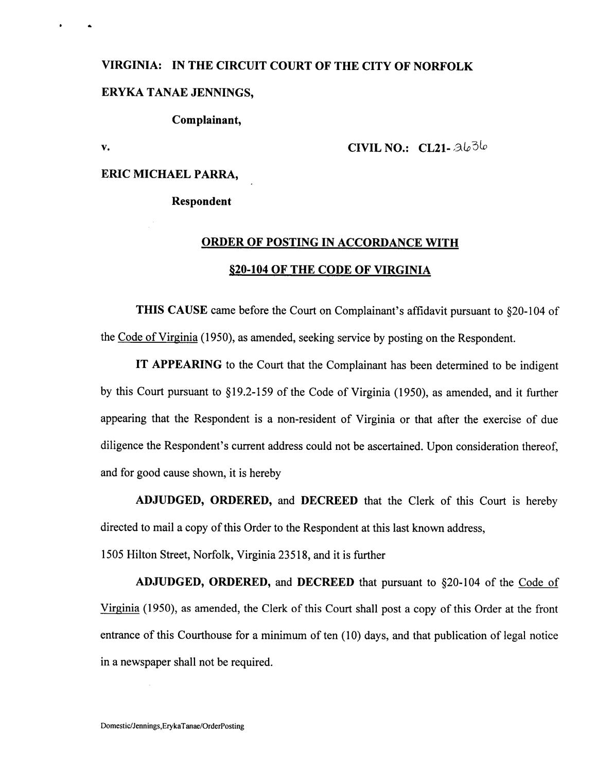 CL21-2636 Order of Posting