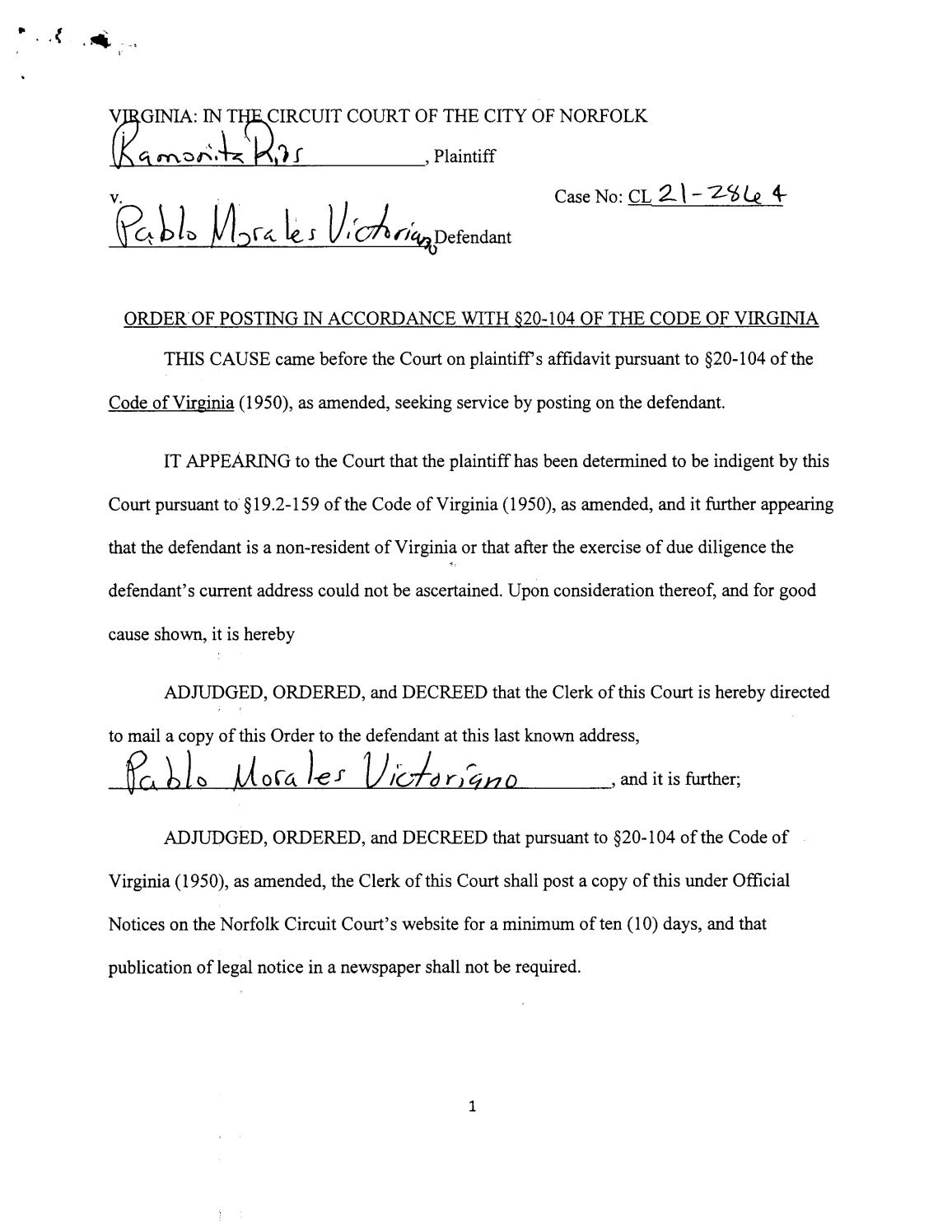 CL21-2864 Order of Posting