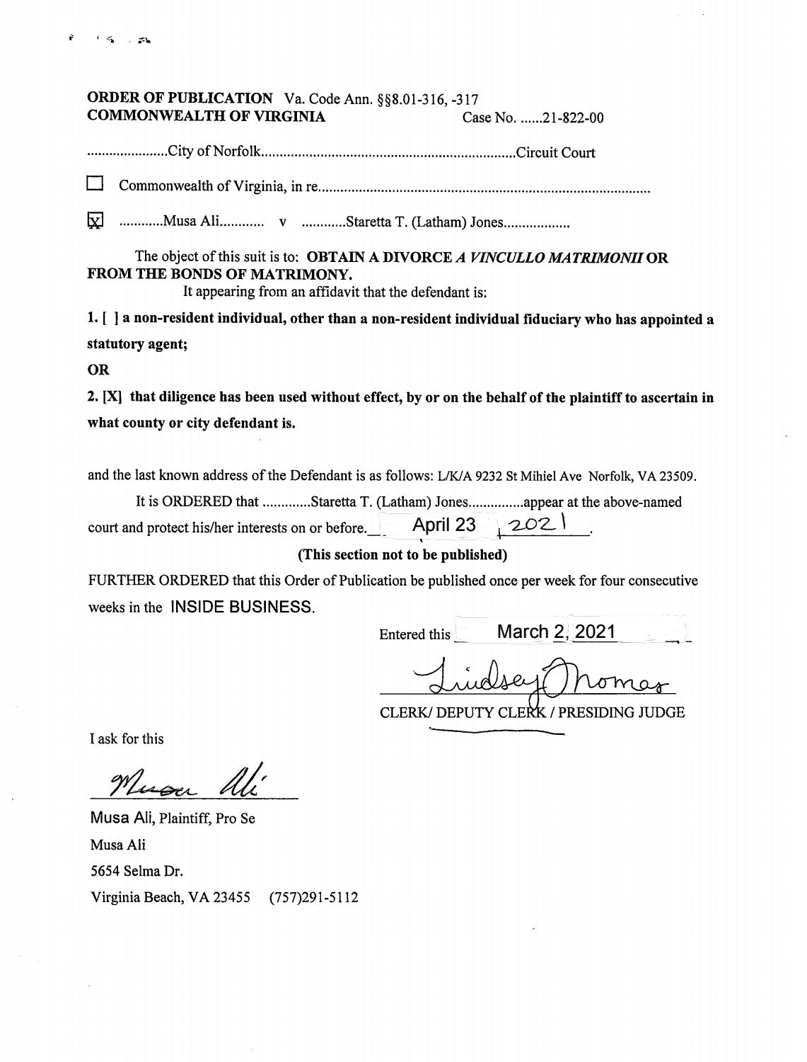 Order of Publication CL21-822