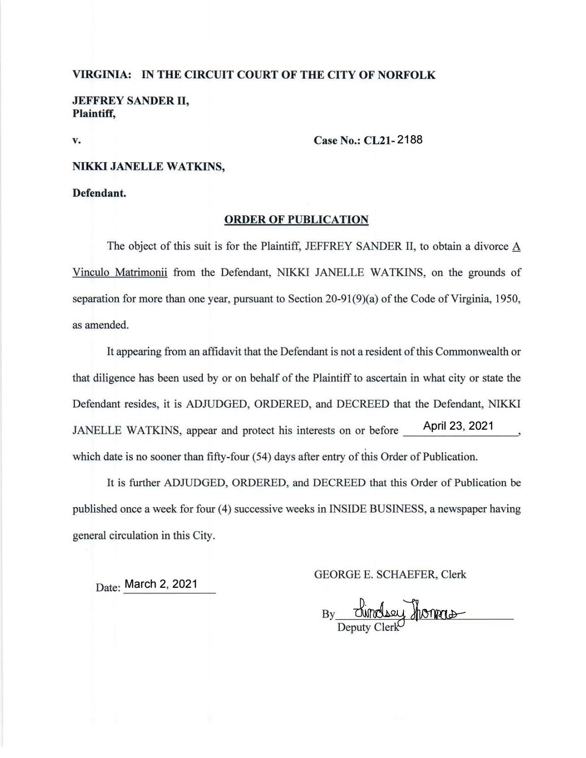 Order of Publication CL21-2188