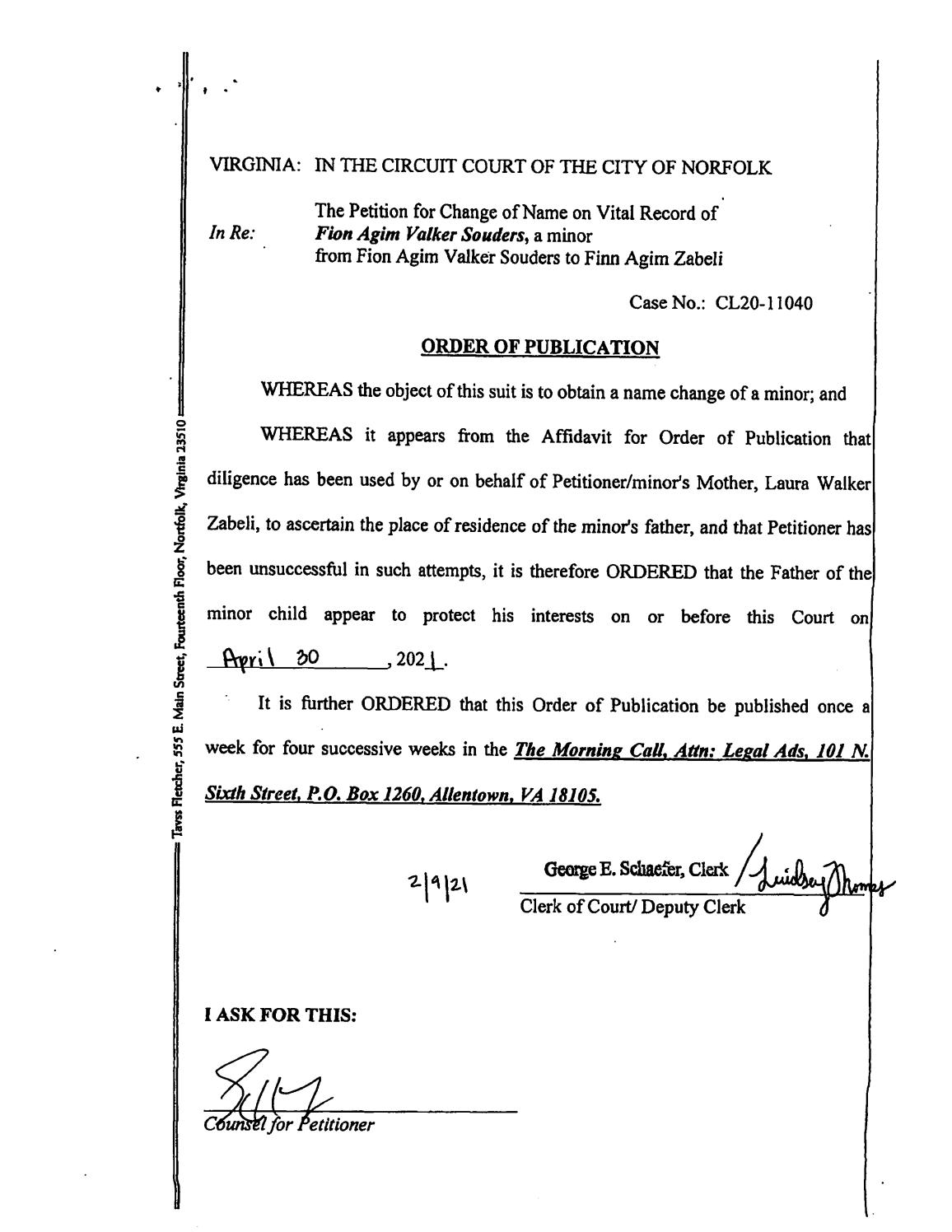 CL20-11040 Order of Publication