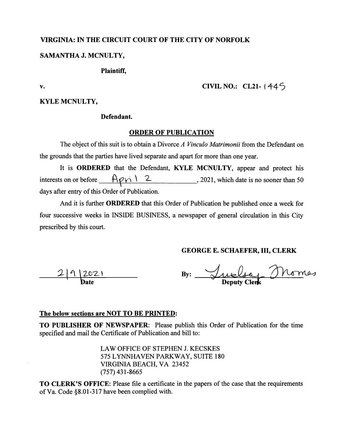 CL21-1445 Order of Publication