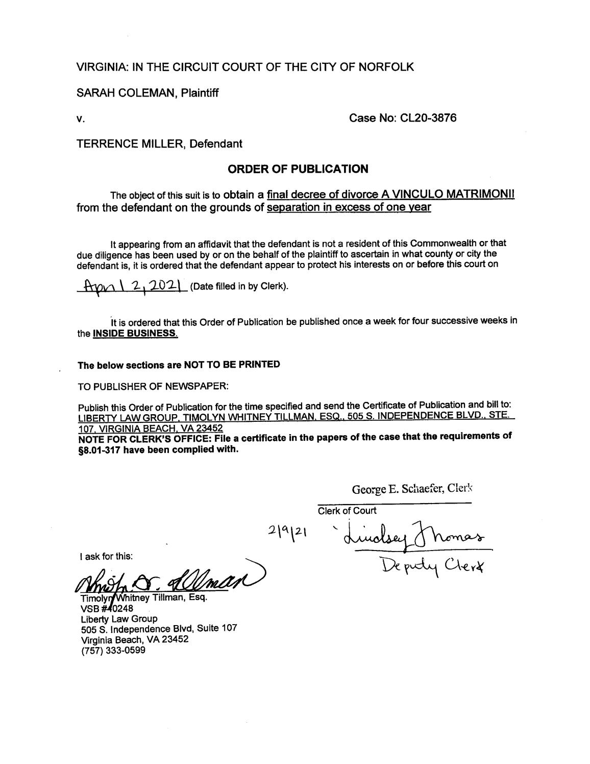 CL20-3876 Order of Publication