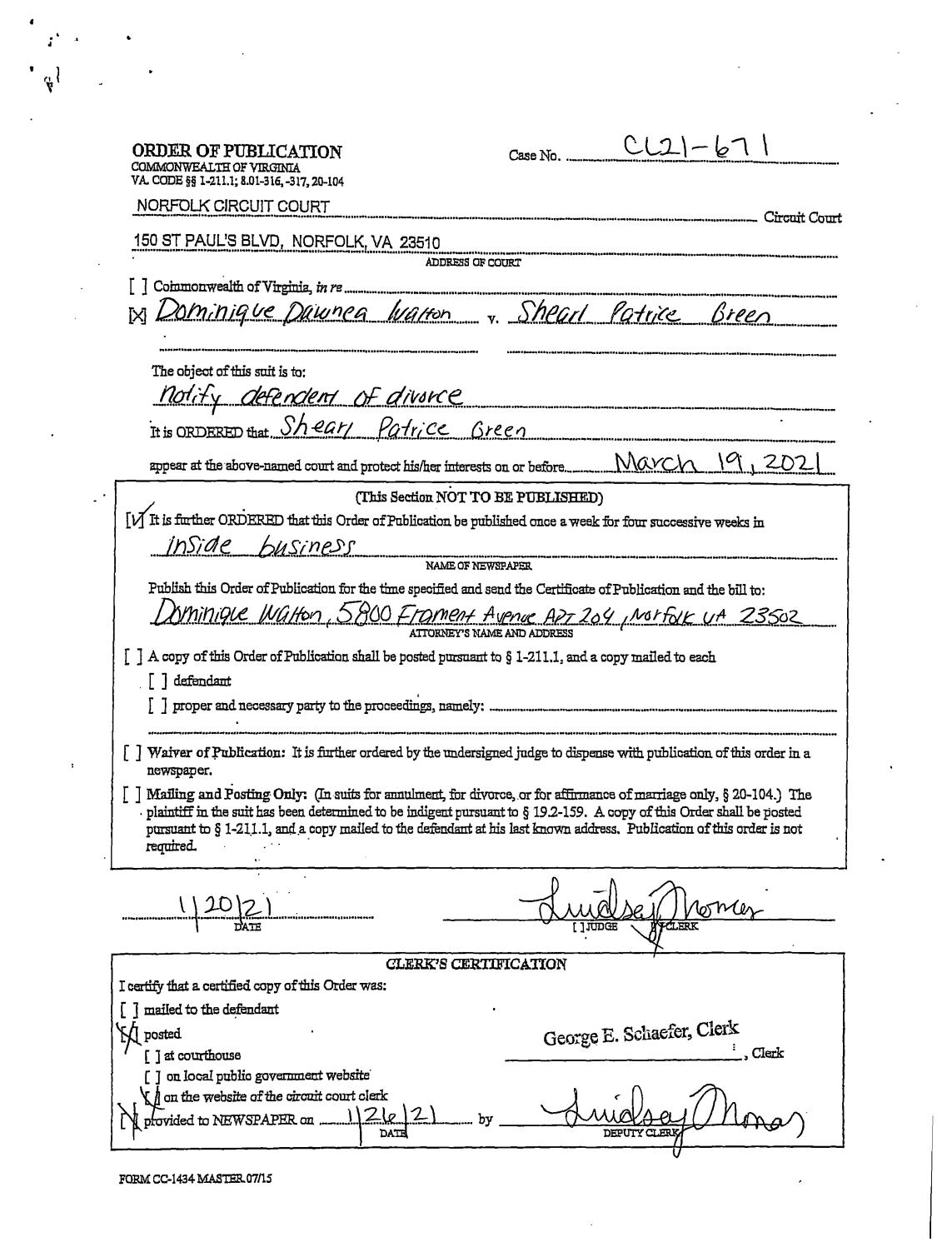 CL21-671 Order of Publication
