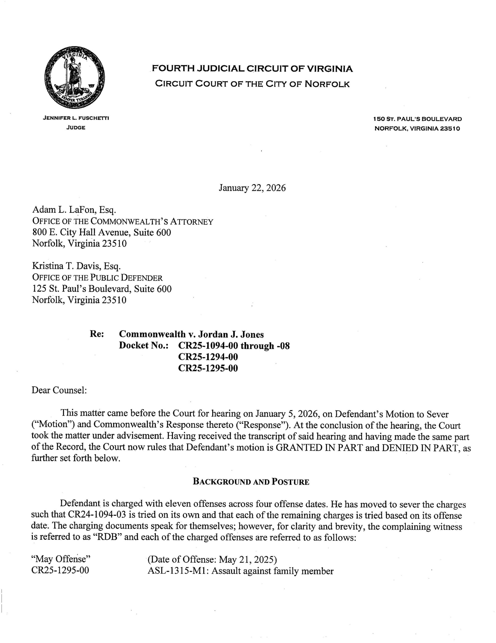 CW v Jordan Jones – Letter Opinion and Order