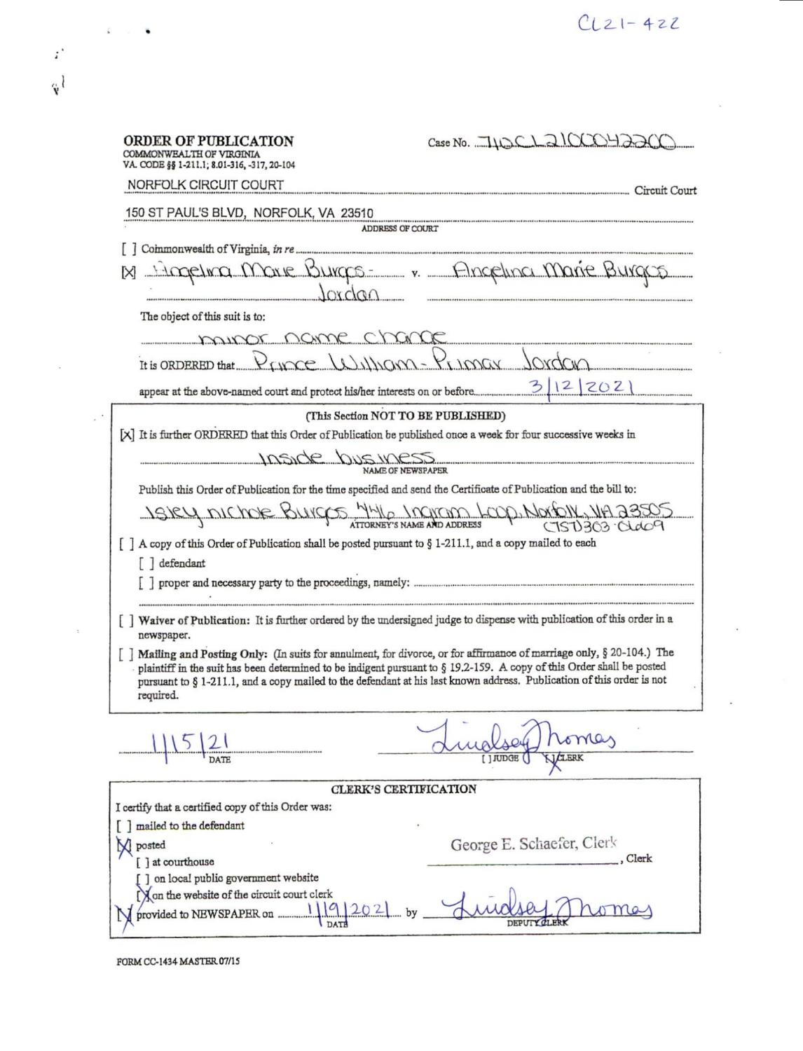 CL21-422 Order of Publication