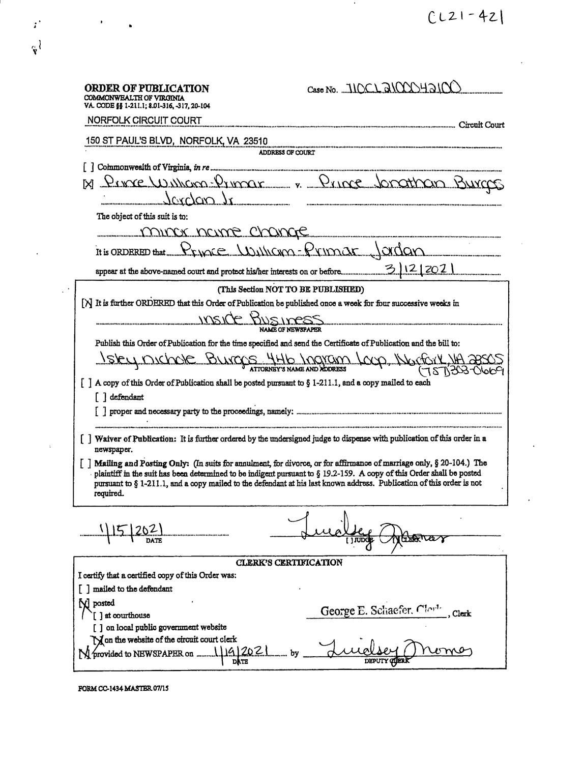 Order of Publication CL21-421