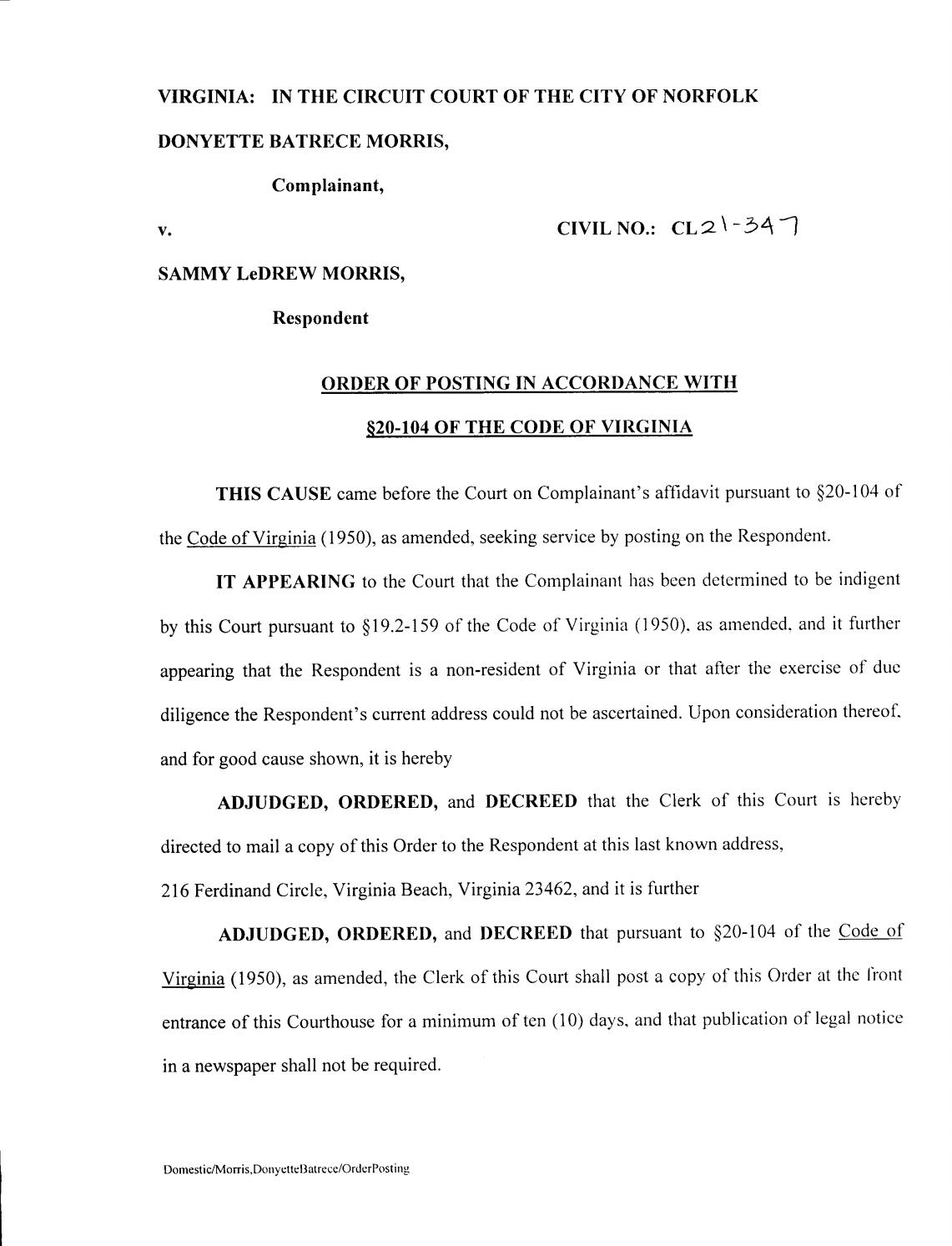 CL21-347 Order of Posting