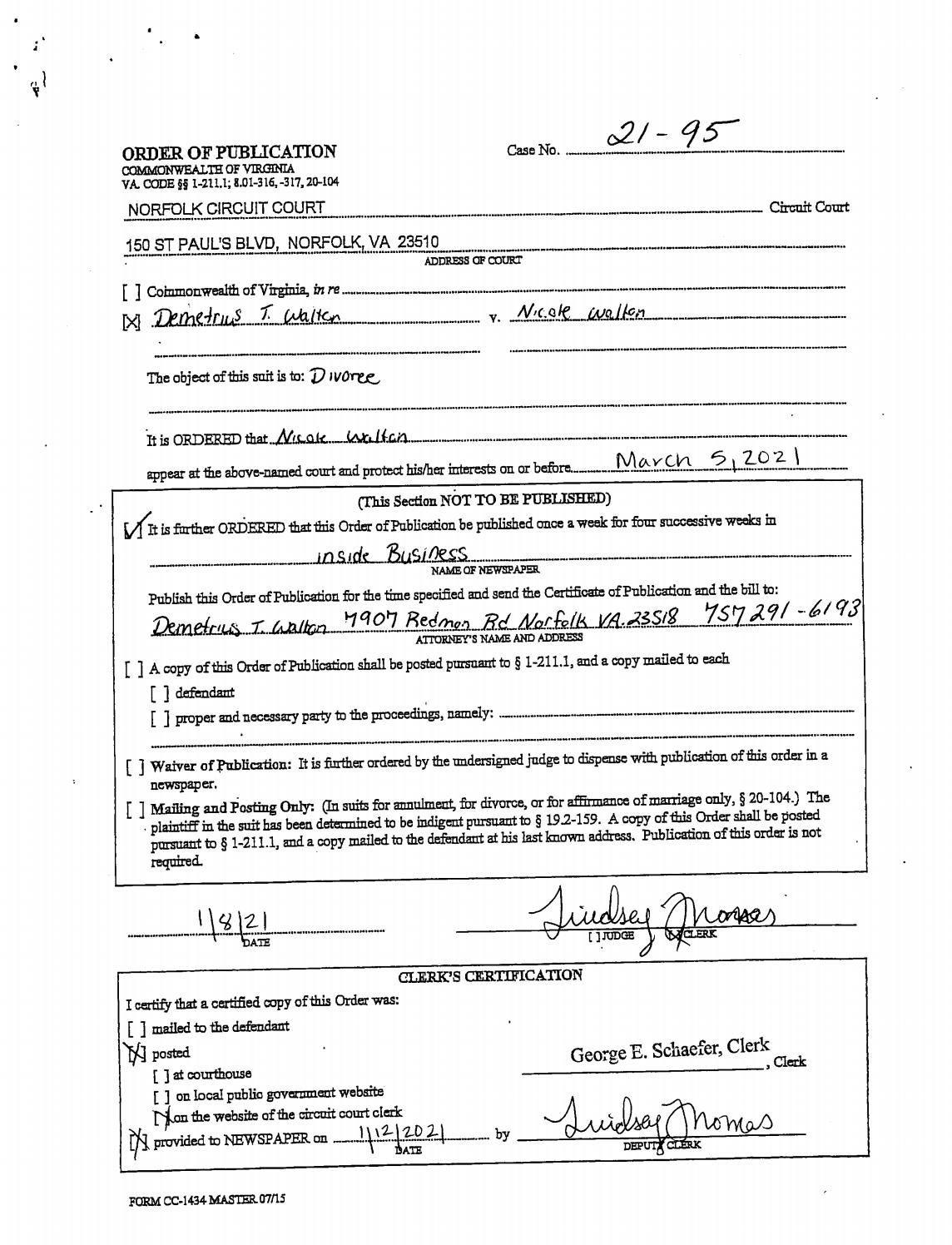 Order of Publication CL21-95
