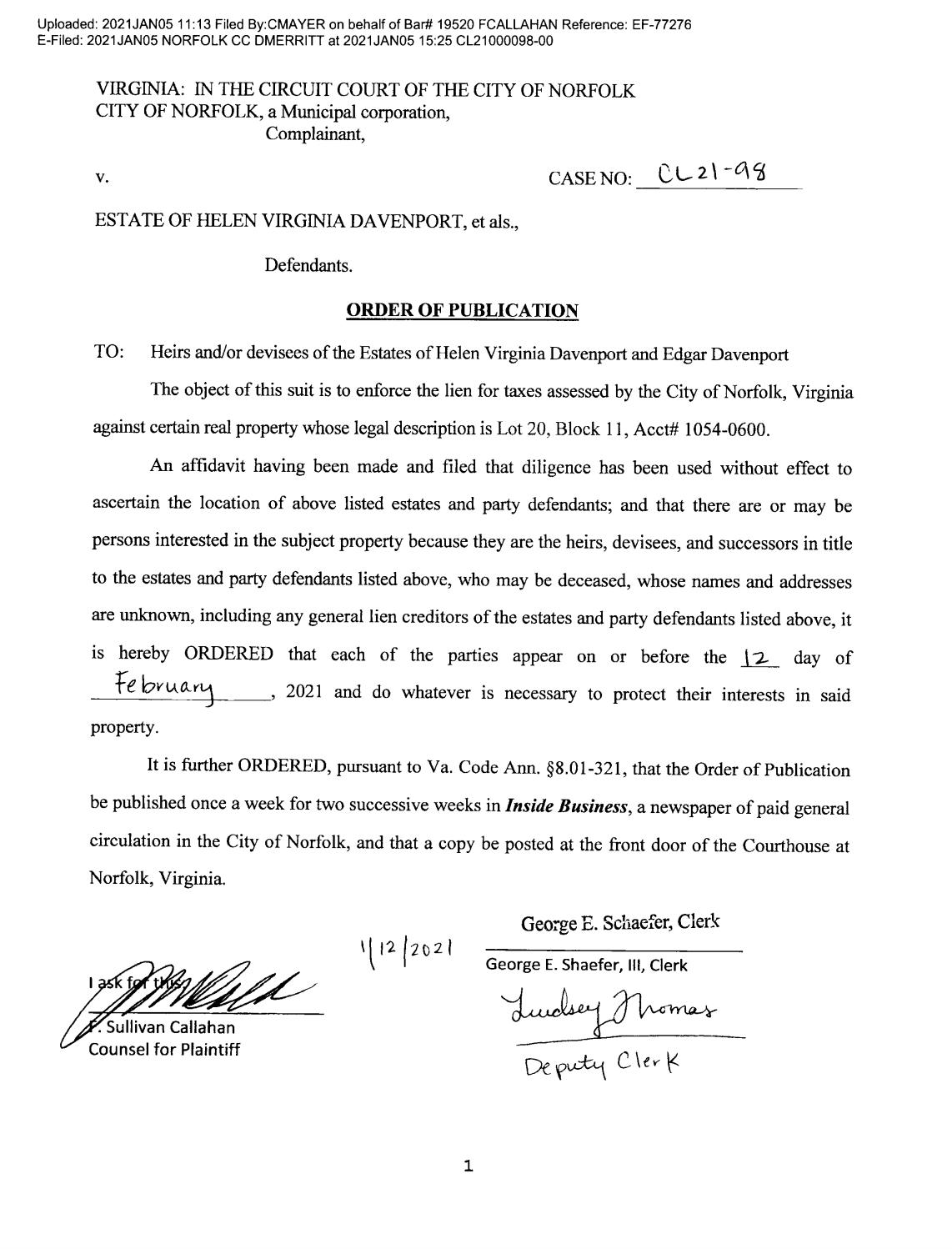 Order of Publication CL21-98