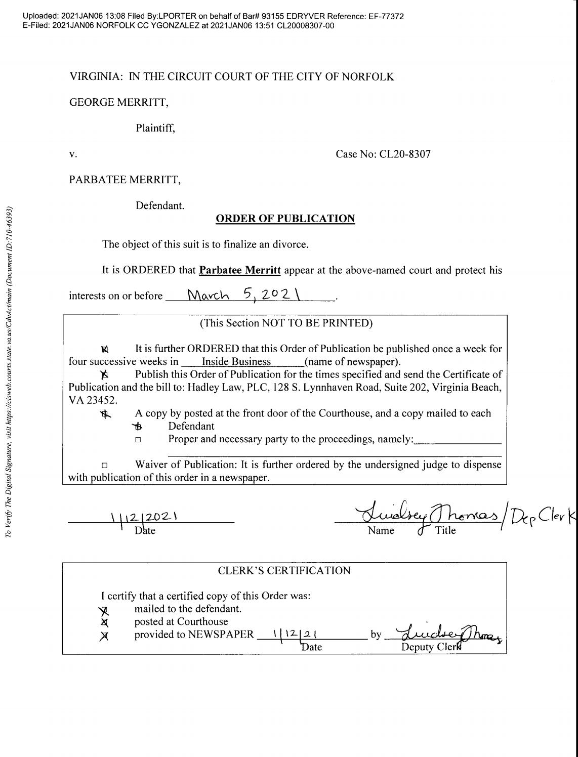 Order of Publication CL20-8307