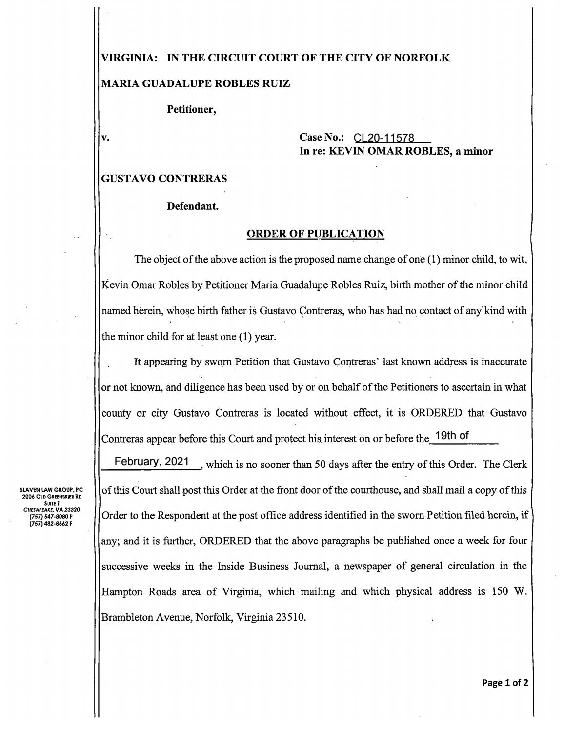 CL20-11578 Order of Publication