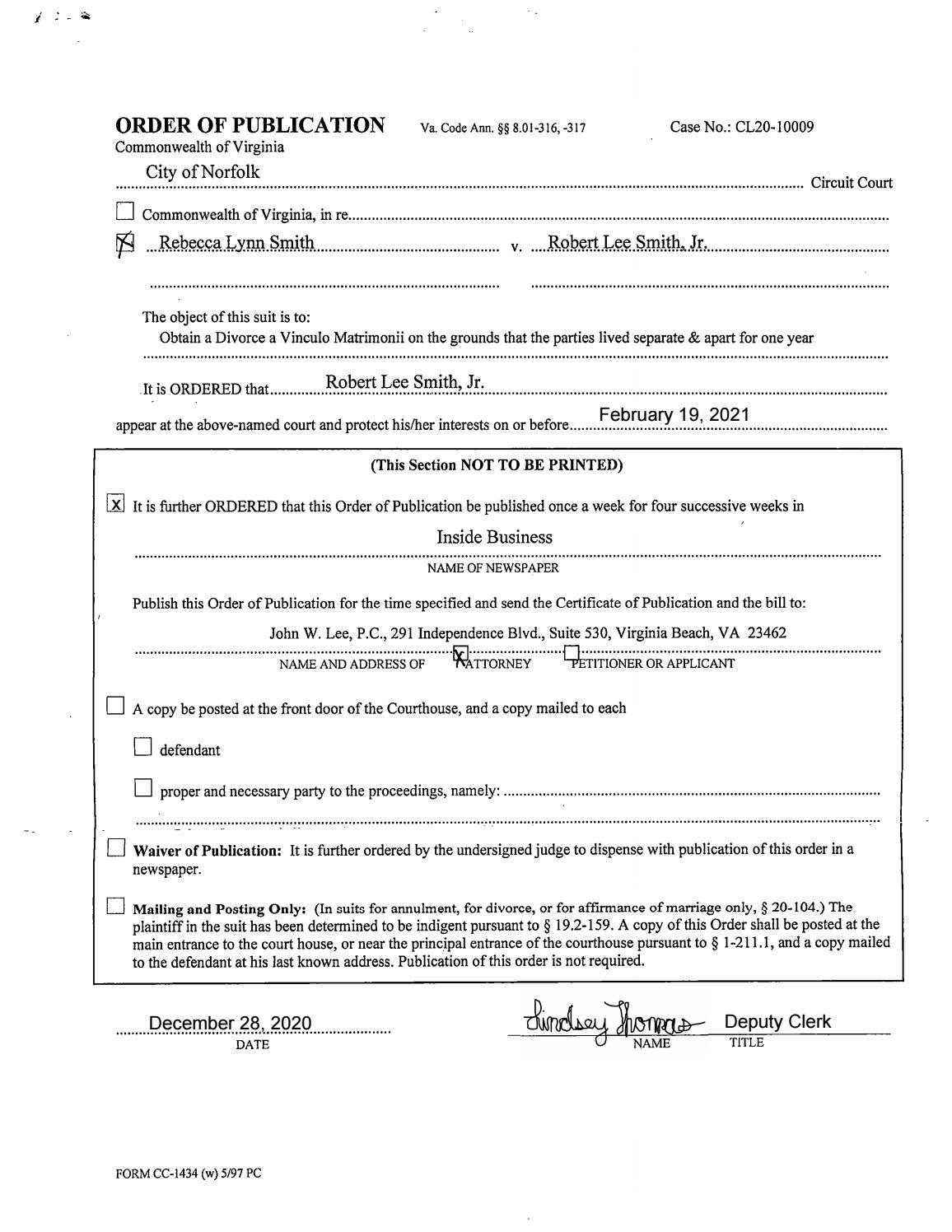 CL20-10009 Order of Publication