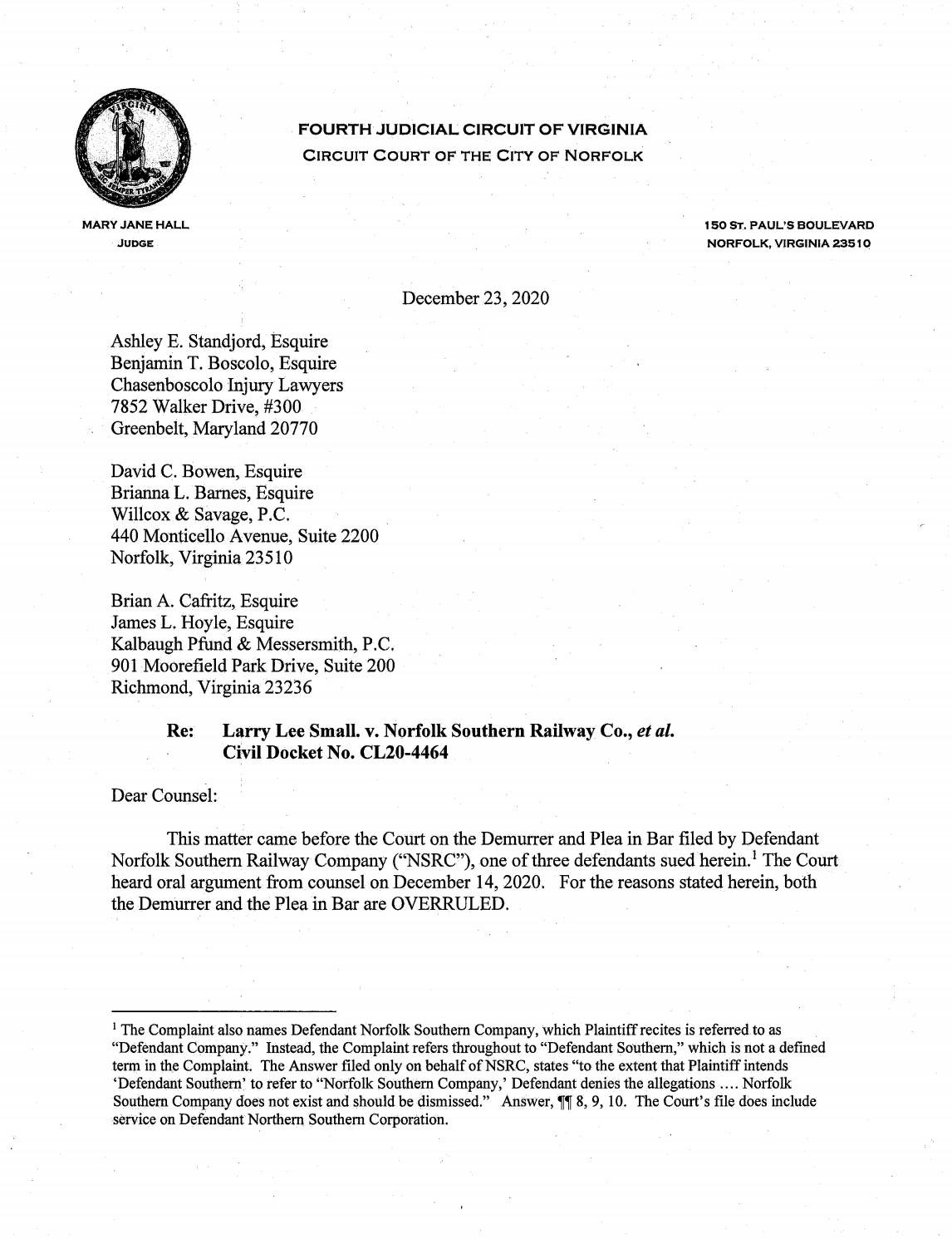 Larry Lee Small v. Norfolk Southern Railway Co., et al.