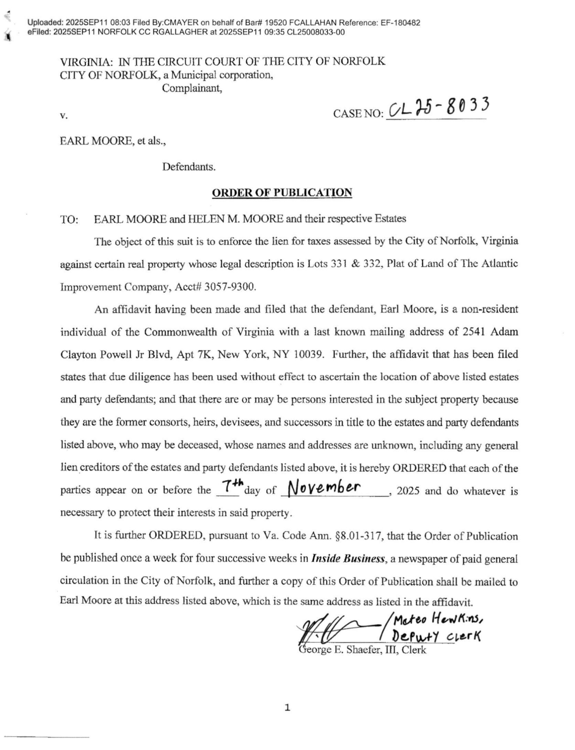 CL25-8033 Order of Publication