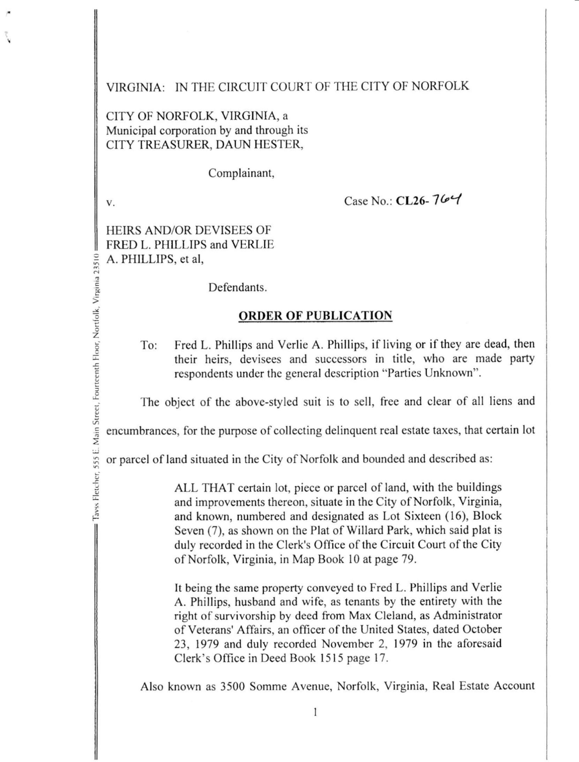 CL26-764 Order of Publication