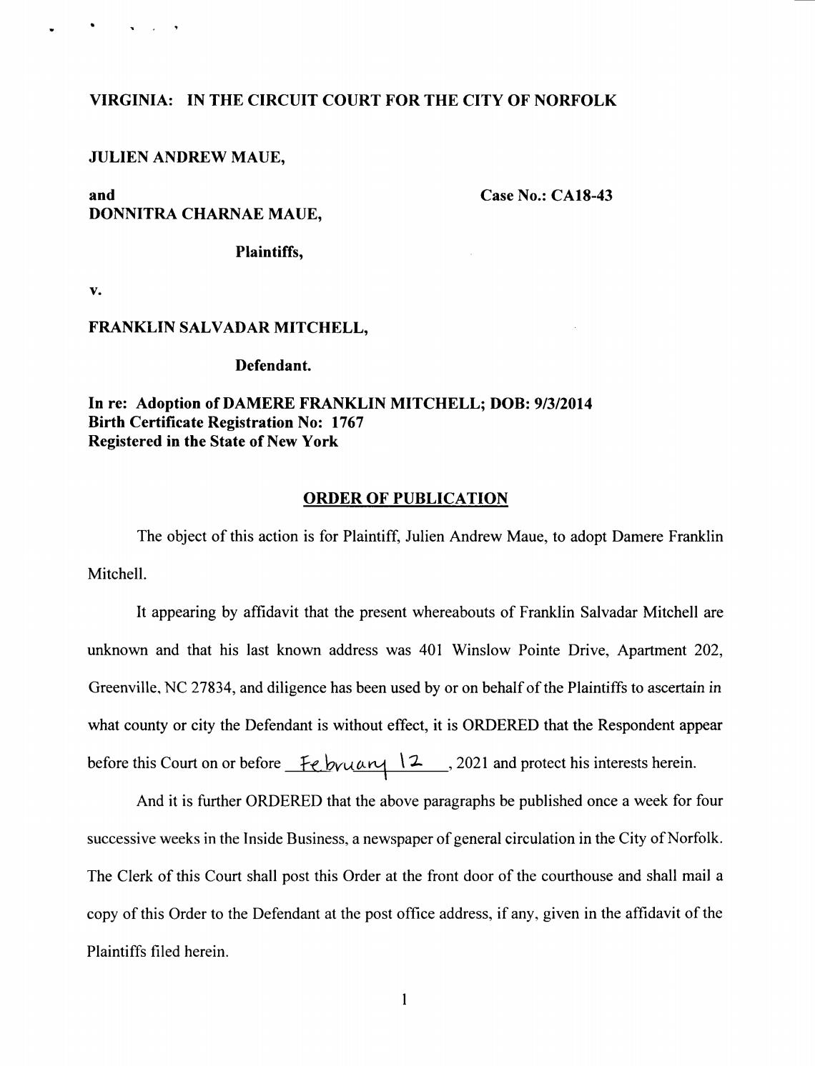 CA18-43 Order of Publication