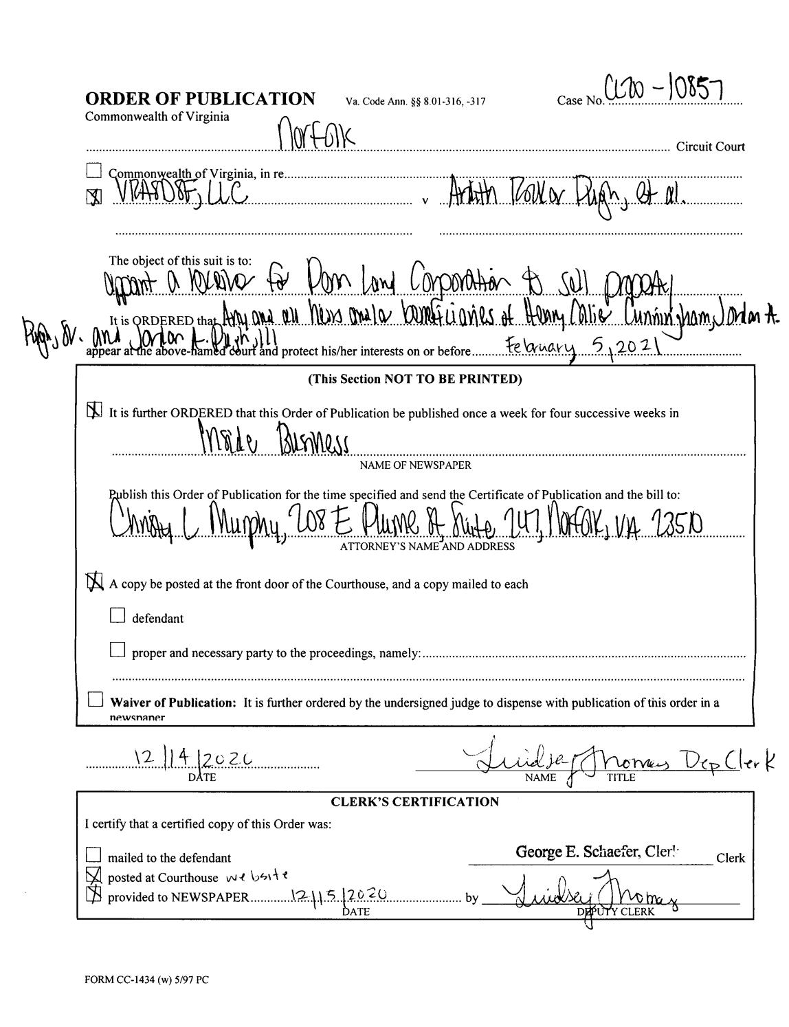 CL20-10857 Order of Publication