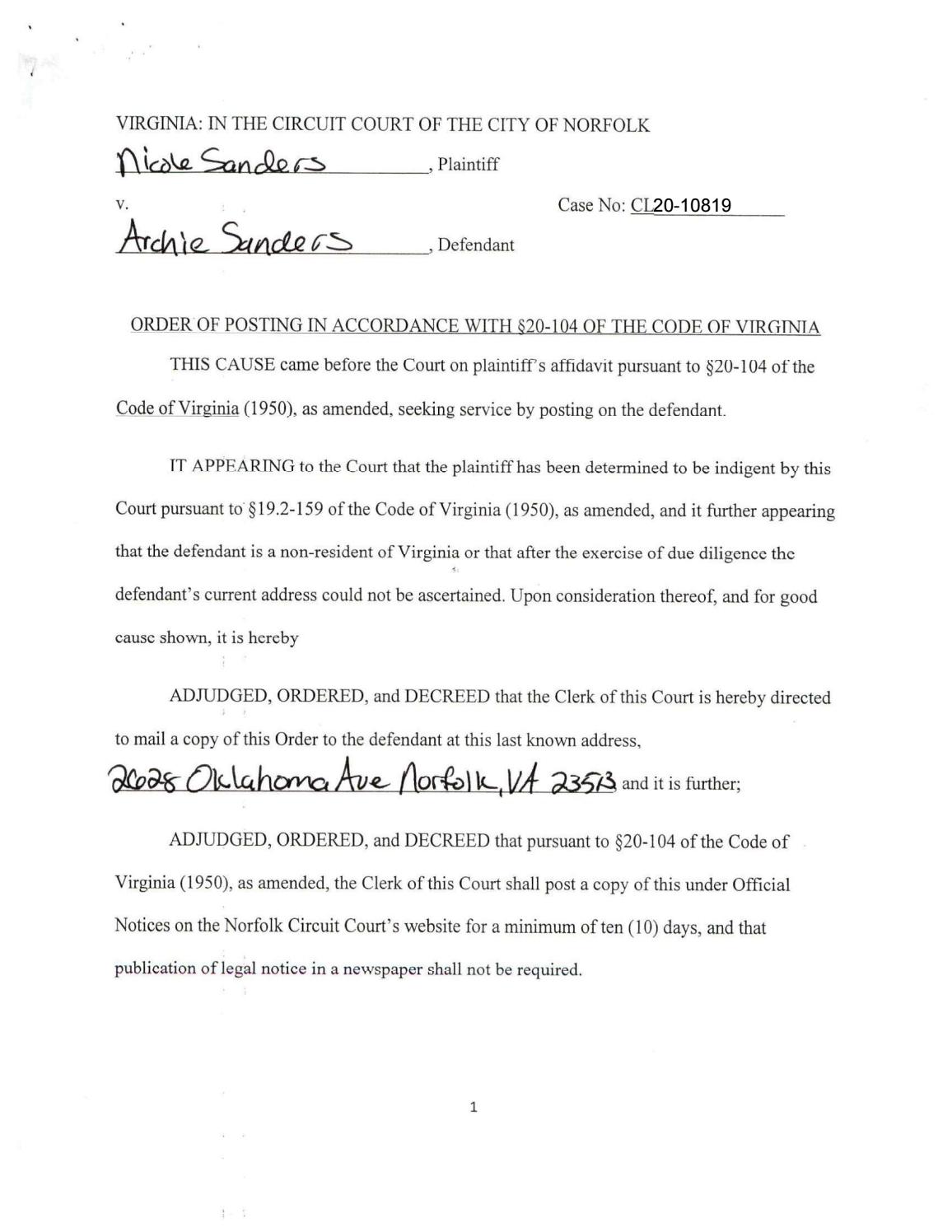 CL20-10819 Order of Posting