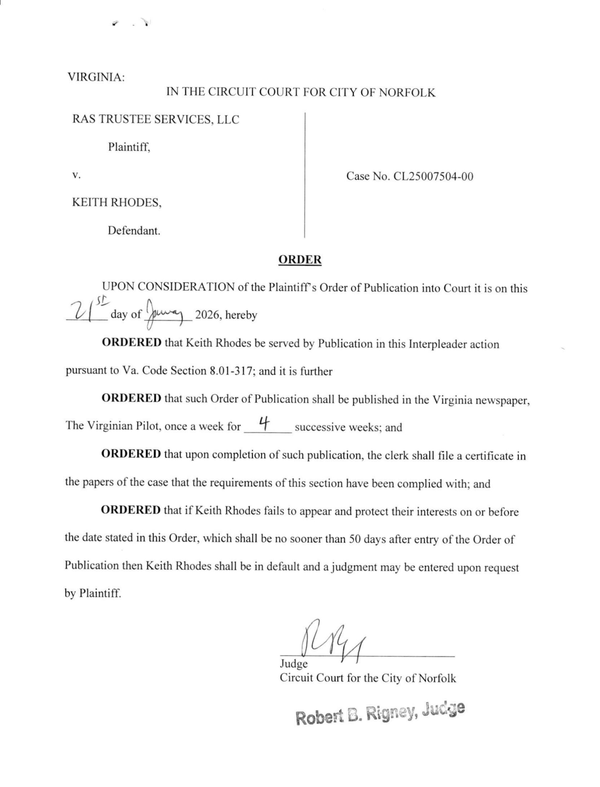 CL25-7504 Order of Publication