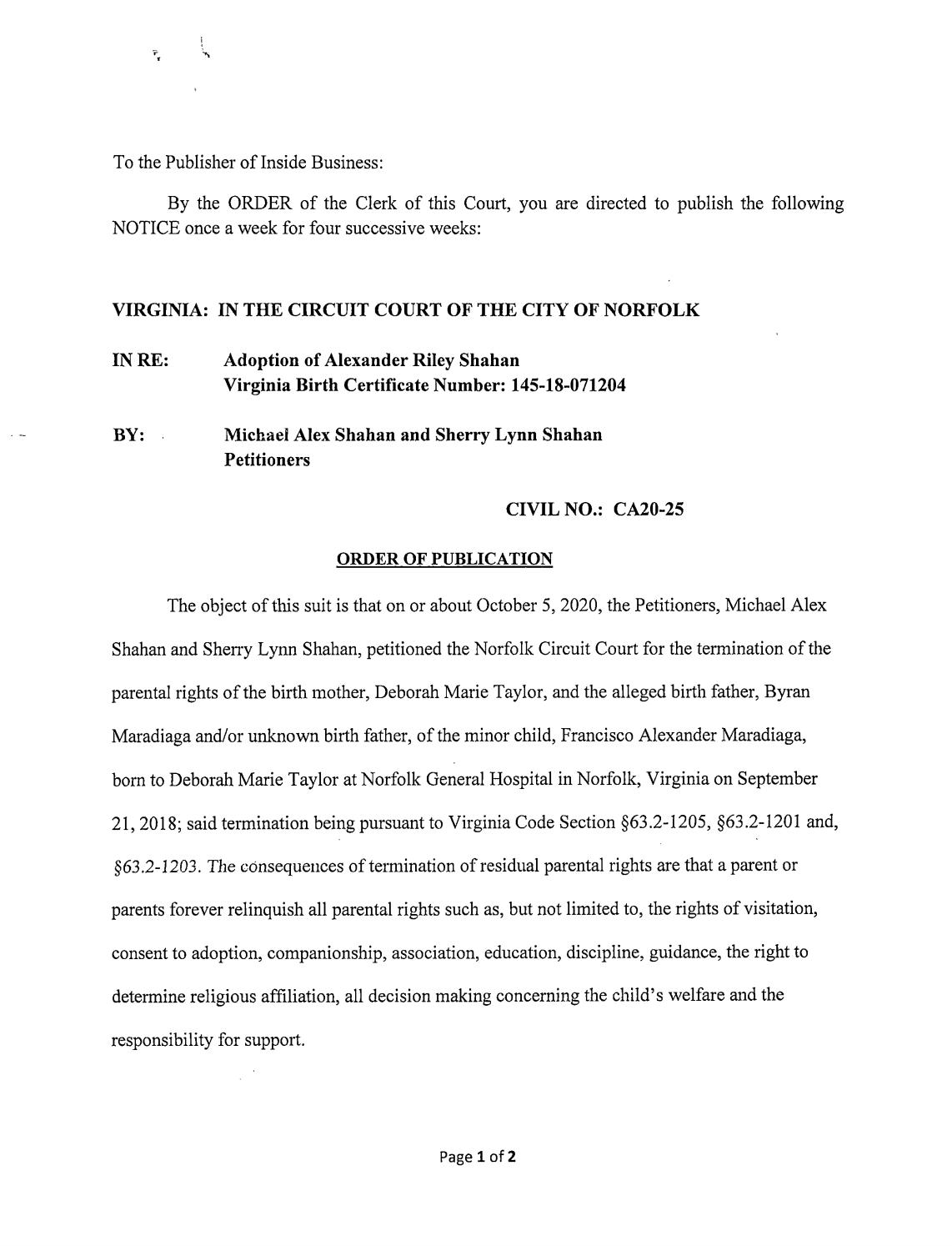 CA20-25 Order of Publication