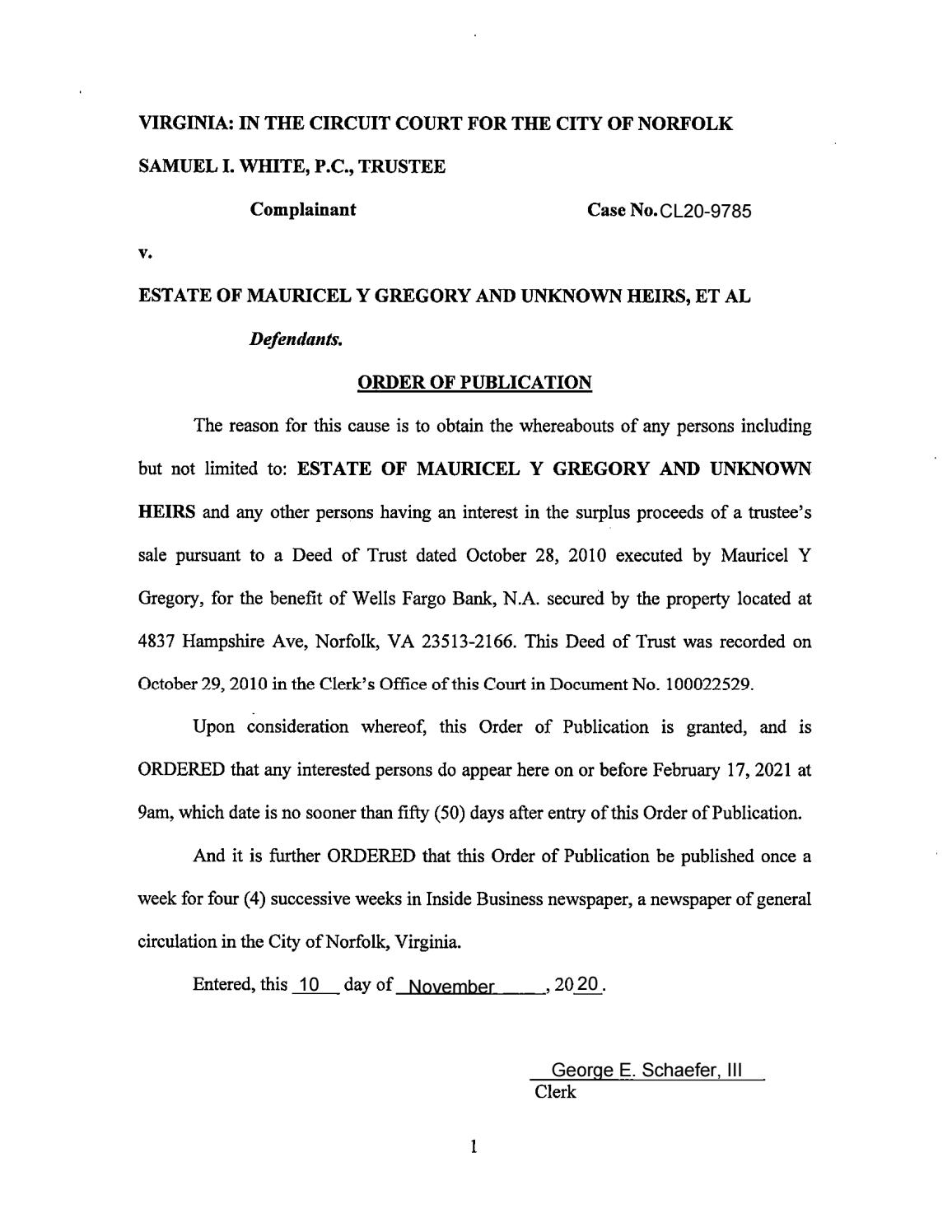 CL20-9785 Order of Publication