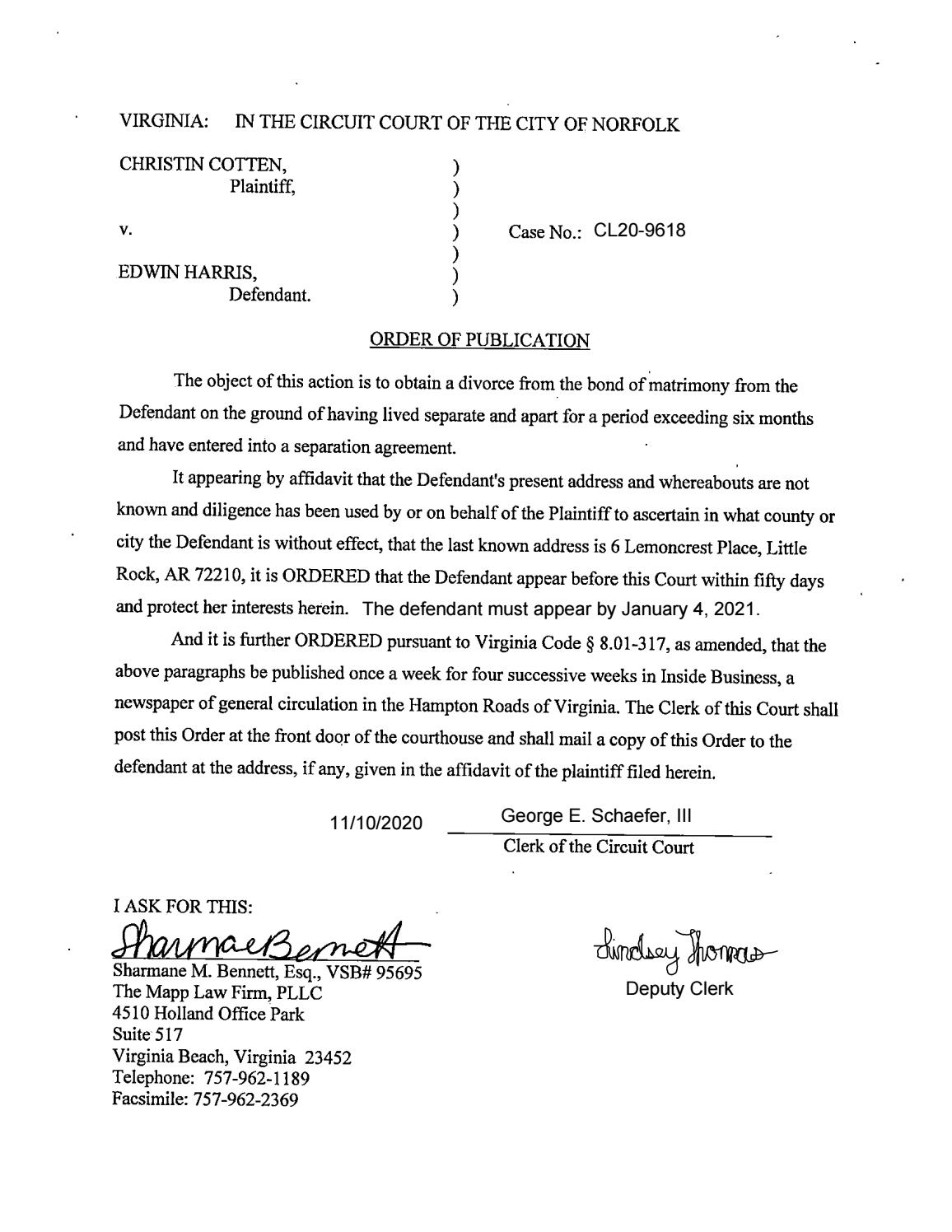 CL20-9618 Order of Publication