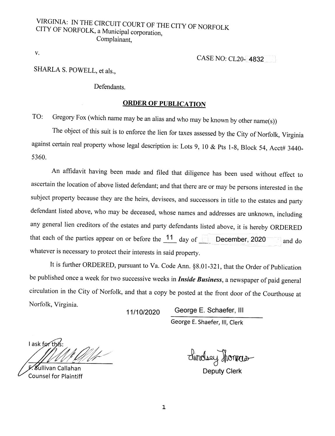 CL20-4382 Order of Publication