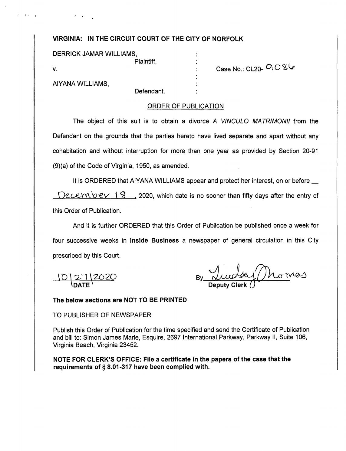 CL20-9086 Order of Publication