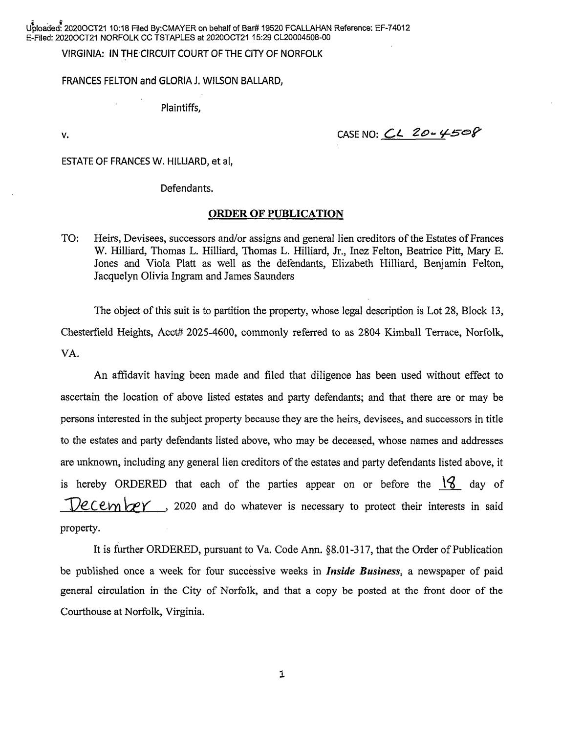 CL20-4508 Order of Publication