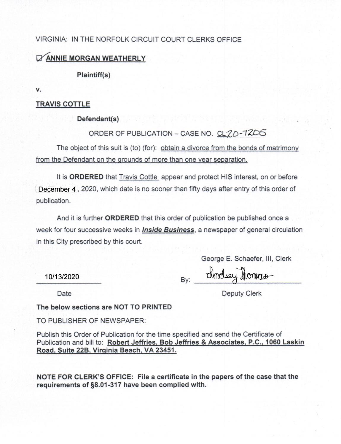 CL20-7205 Order of Publication