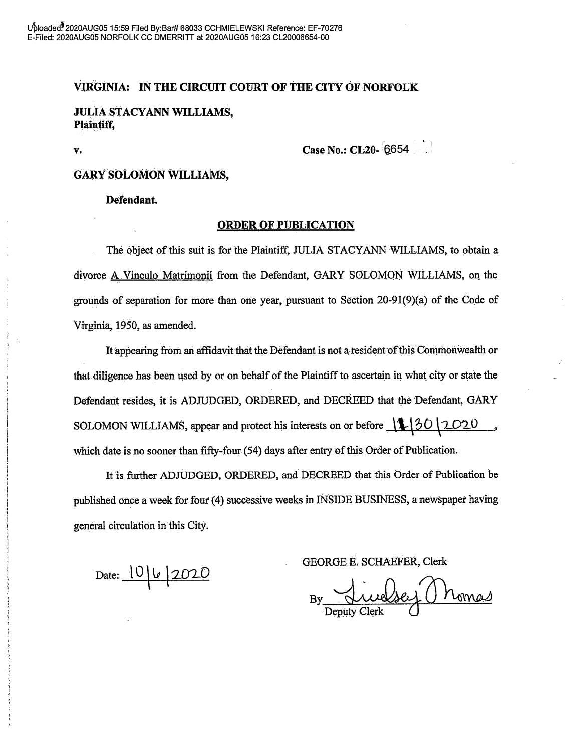 CL20-6654 Order of Publication