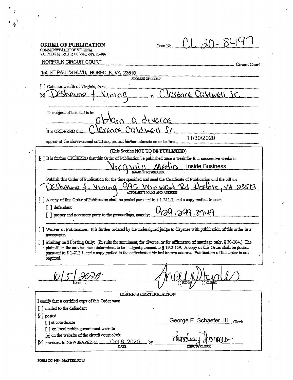 CL20-8497 Order of Publication