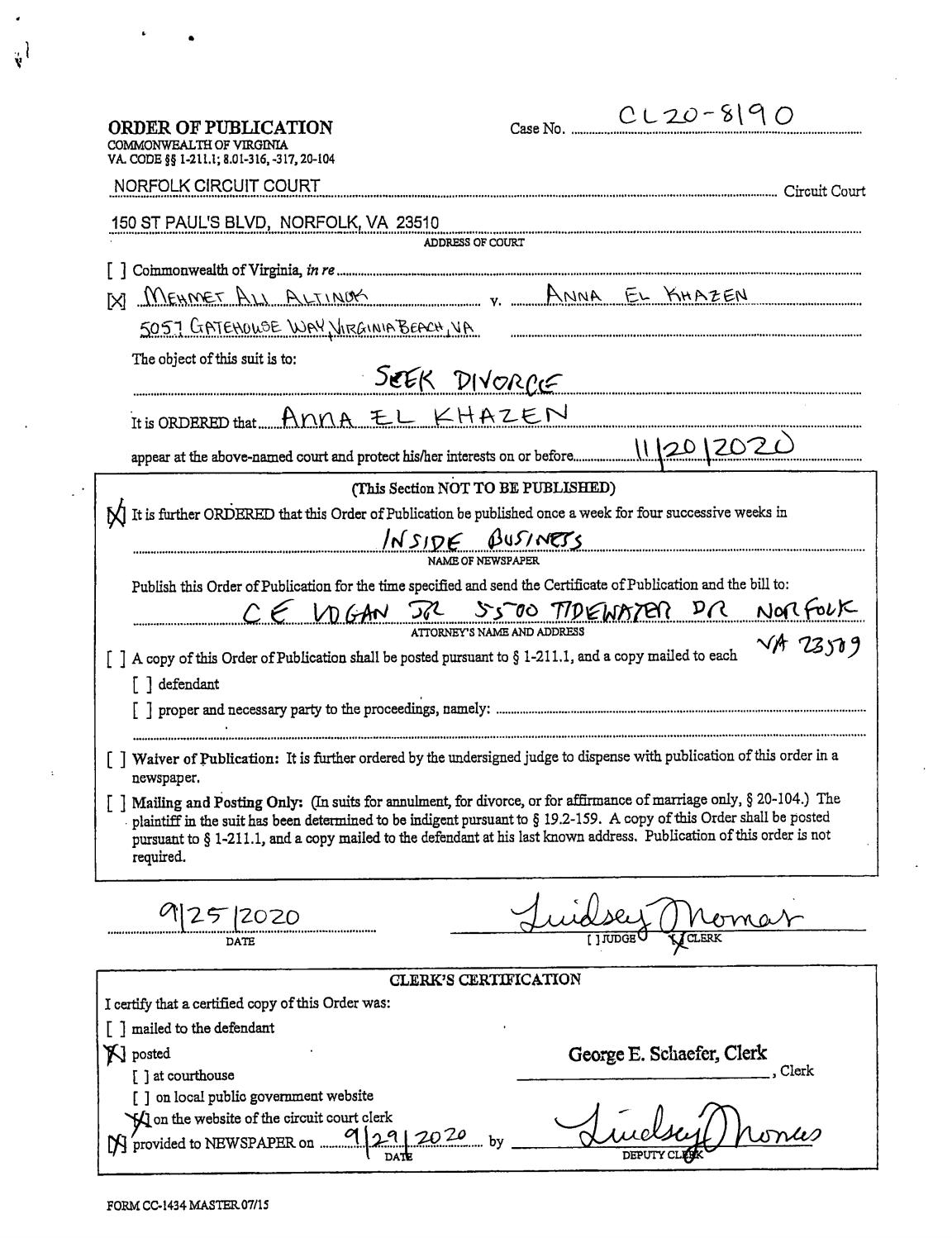 CL20-8190 Order of Publication